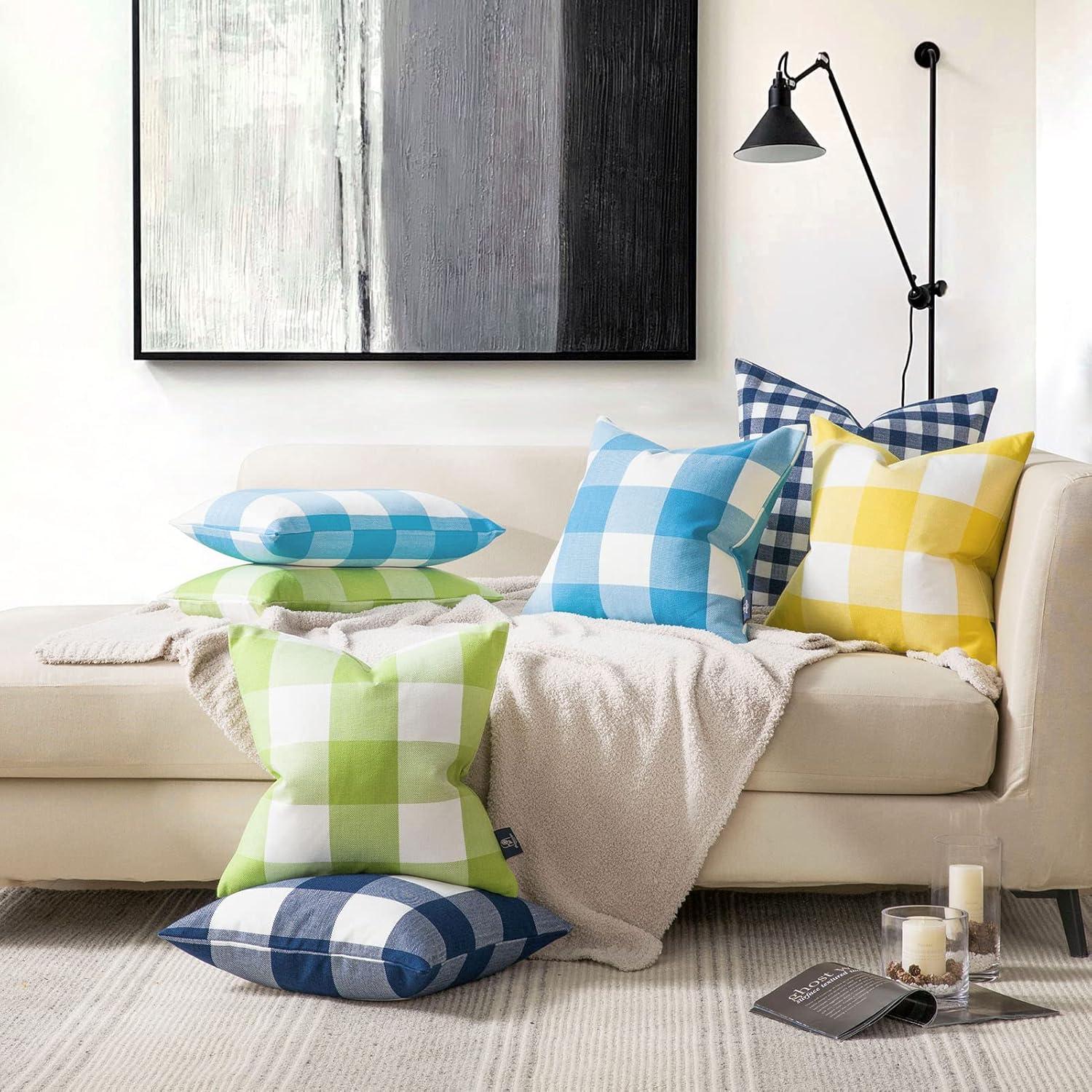 Buffalo Checker Plaids Series Cushion Square Decorative Throw Pillow Cusion for Couch, 18" x 18", Blue, 2 Pack