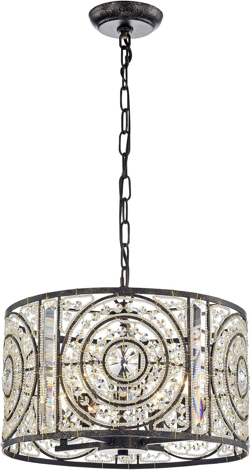 Elegant Antique Bronze Drum Chandelier with Sparkling Crystals