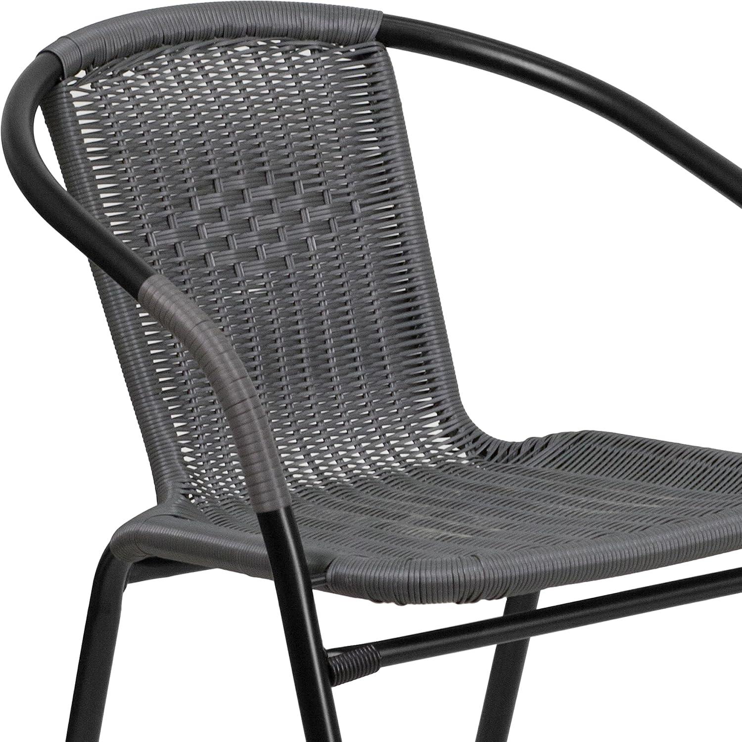 Emma and Oliver 2 Pack Rattan Indoor-Outdoor Restaurant Stack Chair with Curved Back