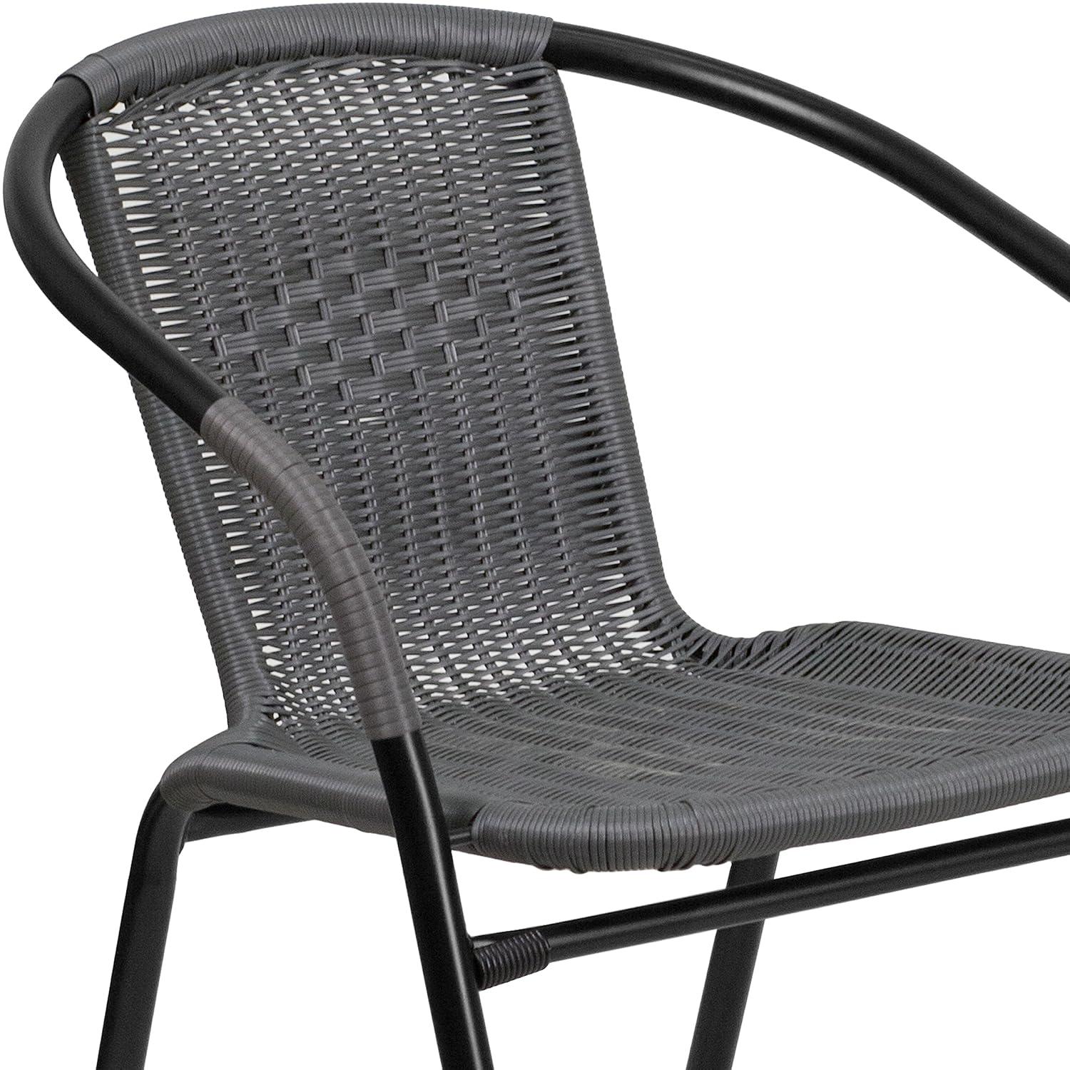 Flash Furniture Lila 2 Pack Gray Rattan Indoor-Outdoor Restaurant Stack Chair