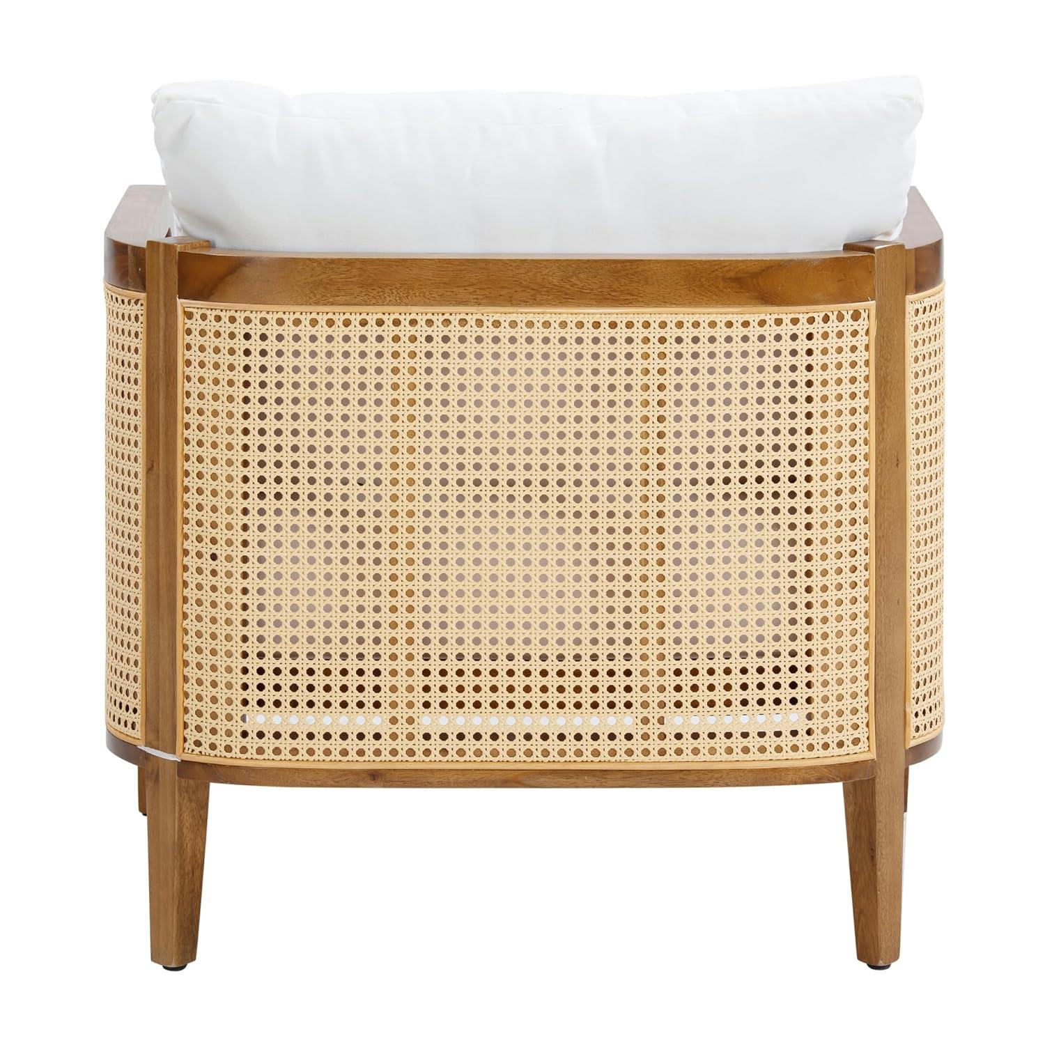 Bohemian Cushioned Patio Chair, White Outdoor Lounge Chair With Solid Wood Frame