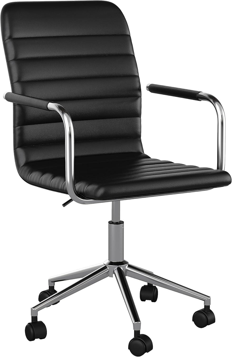 Black Faux Leather Executive Swivel Office Chair with Polished Nickel Frame