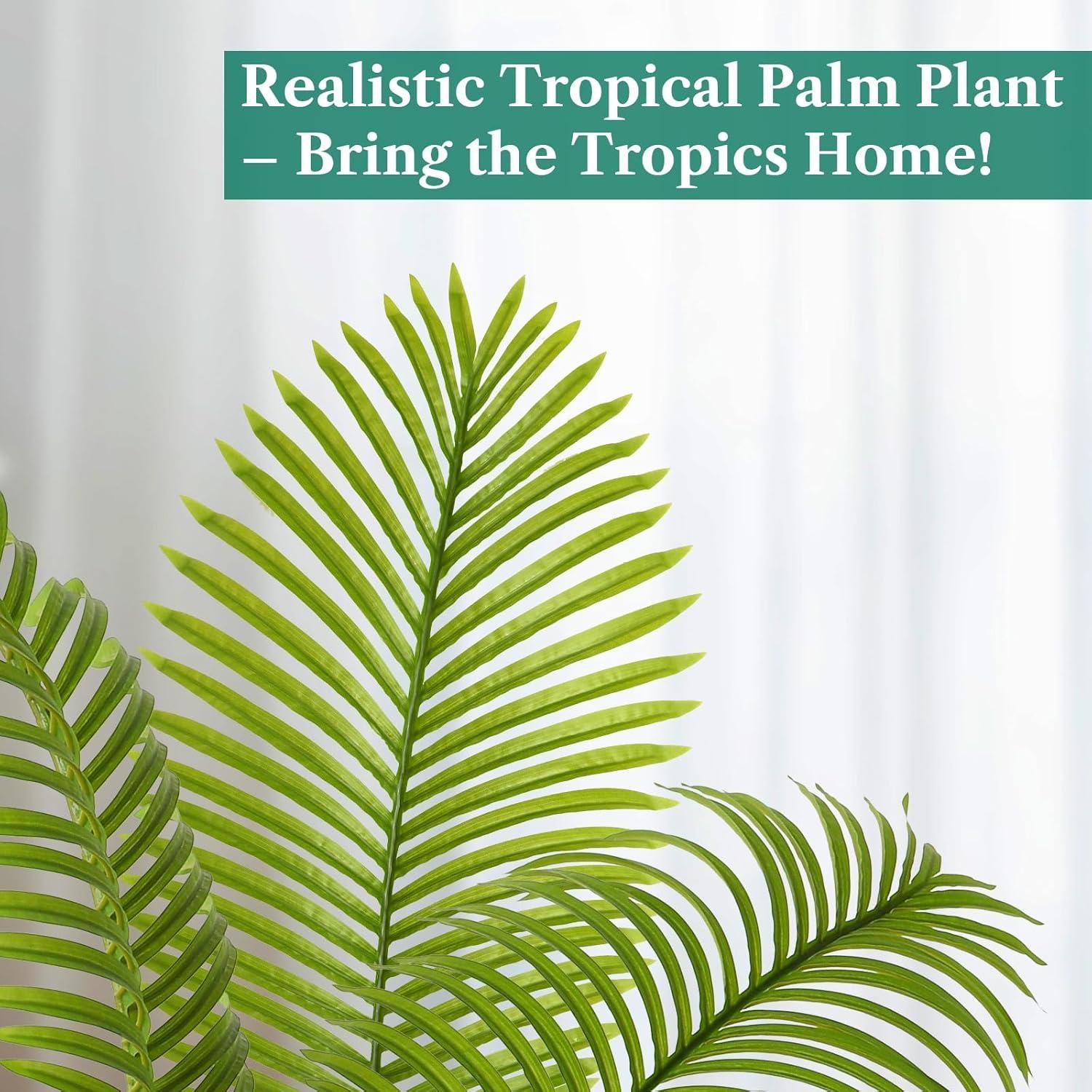 Artificial Palm Tree 5FT - Fake Tree with White Tall Planter - Faux Tropical Floor Plant in Pot - Artificial Silk Plant for Home Office Living Room Decor Indoor