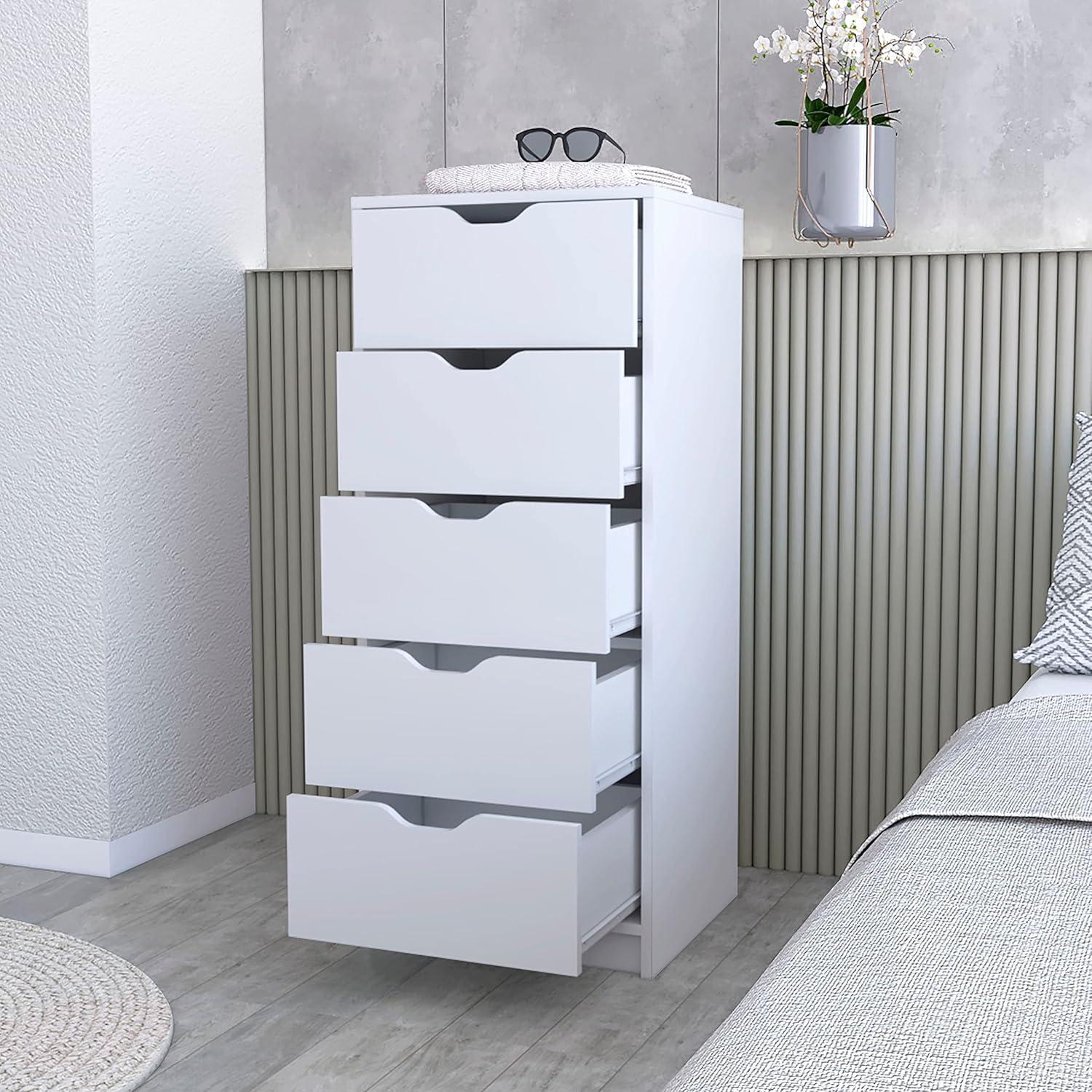 FM FURNITURE LLC Dillon 5 Narrow Drawer Dresser,White