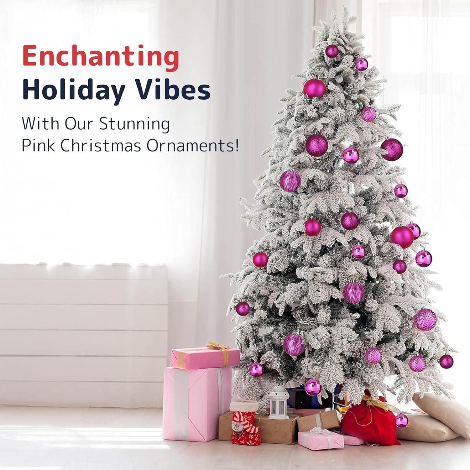 Prextex Shatterproof Christmas BalL Ornaments w/Hanging Loop for Christmas Decorations- 36 pcs, Pink