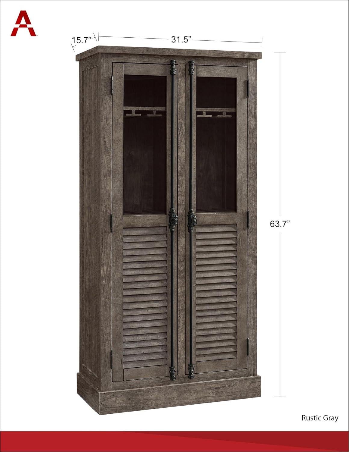 Rustic Gray 19th Century Beverage Cabinet with Glass Doors