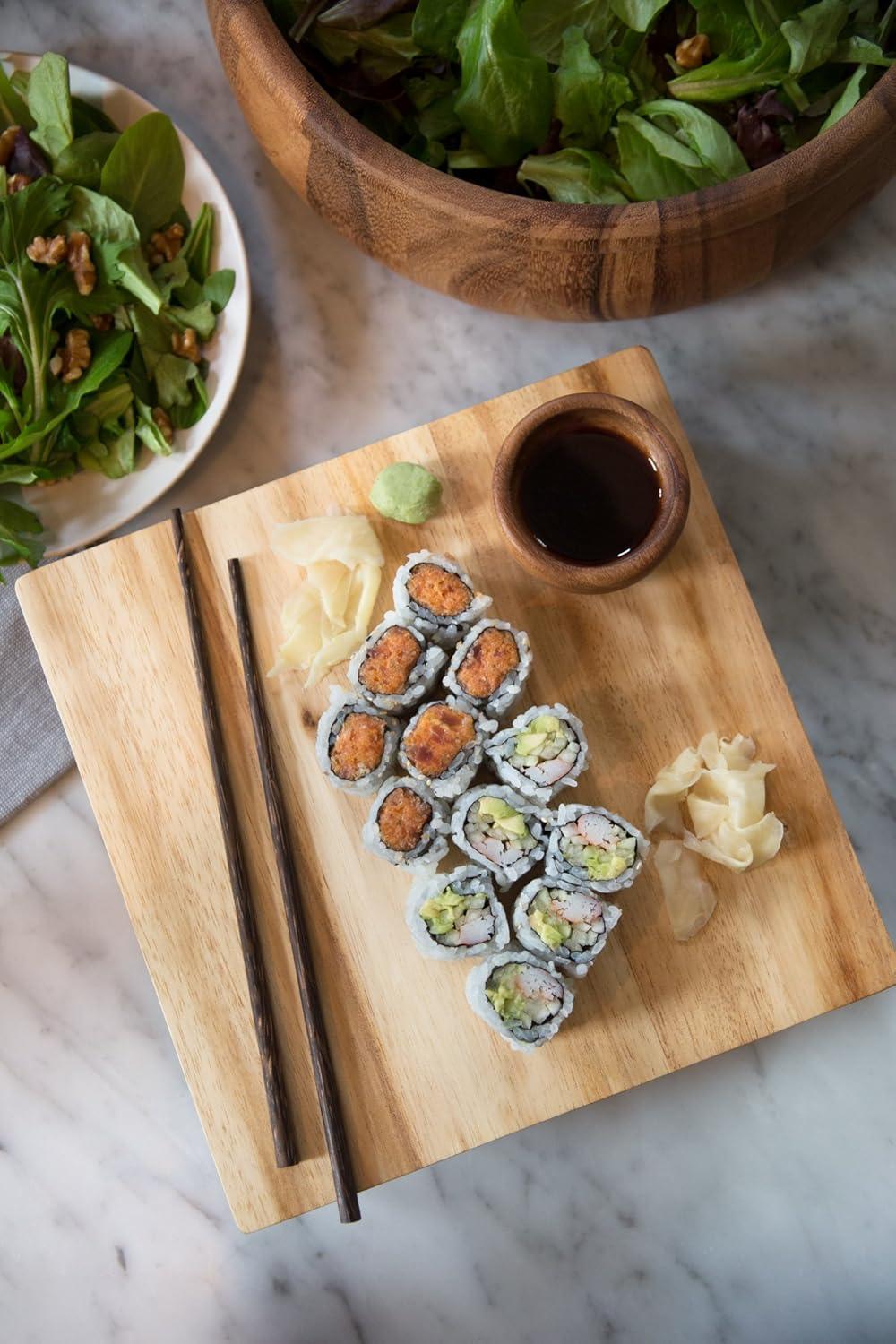 Ironwood Gourmet Kyoto Sushi Stand, Acacia Wood Brown 10 x 10 x 2.25 inches