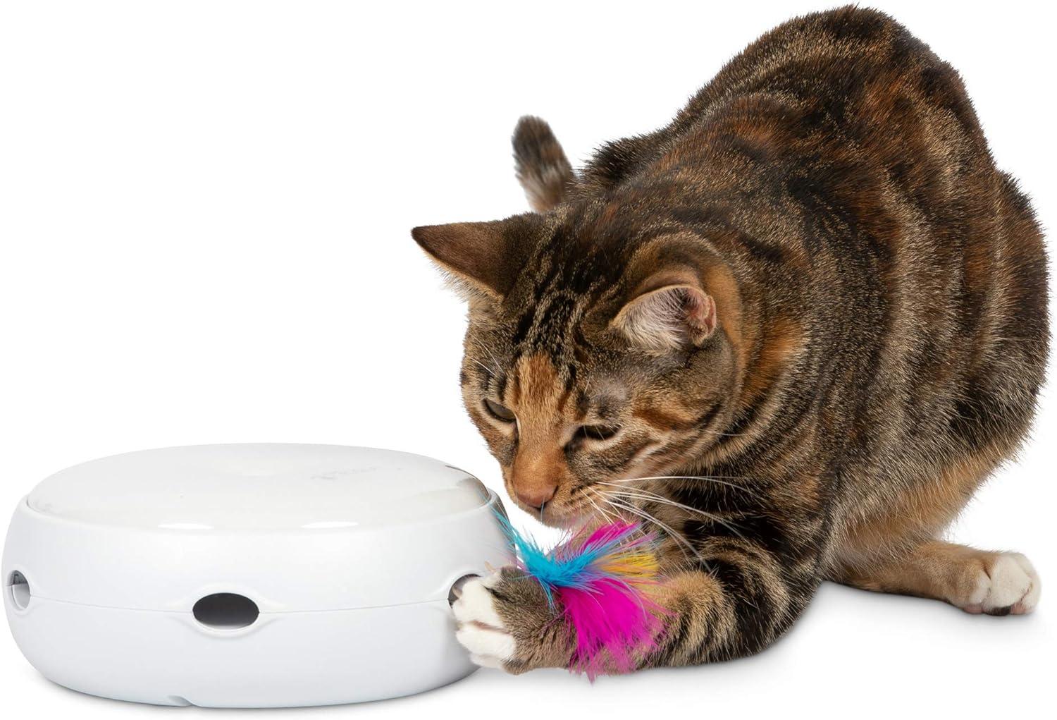 White Interactive Electronic Cat Toy with LED Feather