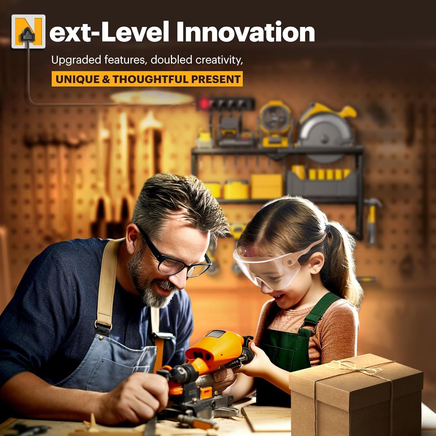 Spampur Power Tool Organizer Wall Mount with Charging Station, Garage Tool Shelf 6 Drill Holders, Tool Battery Holder with Plier holder Heavy Duty Rack, Tool Storage Rack with 4 Outlet Power Strip