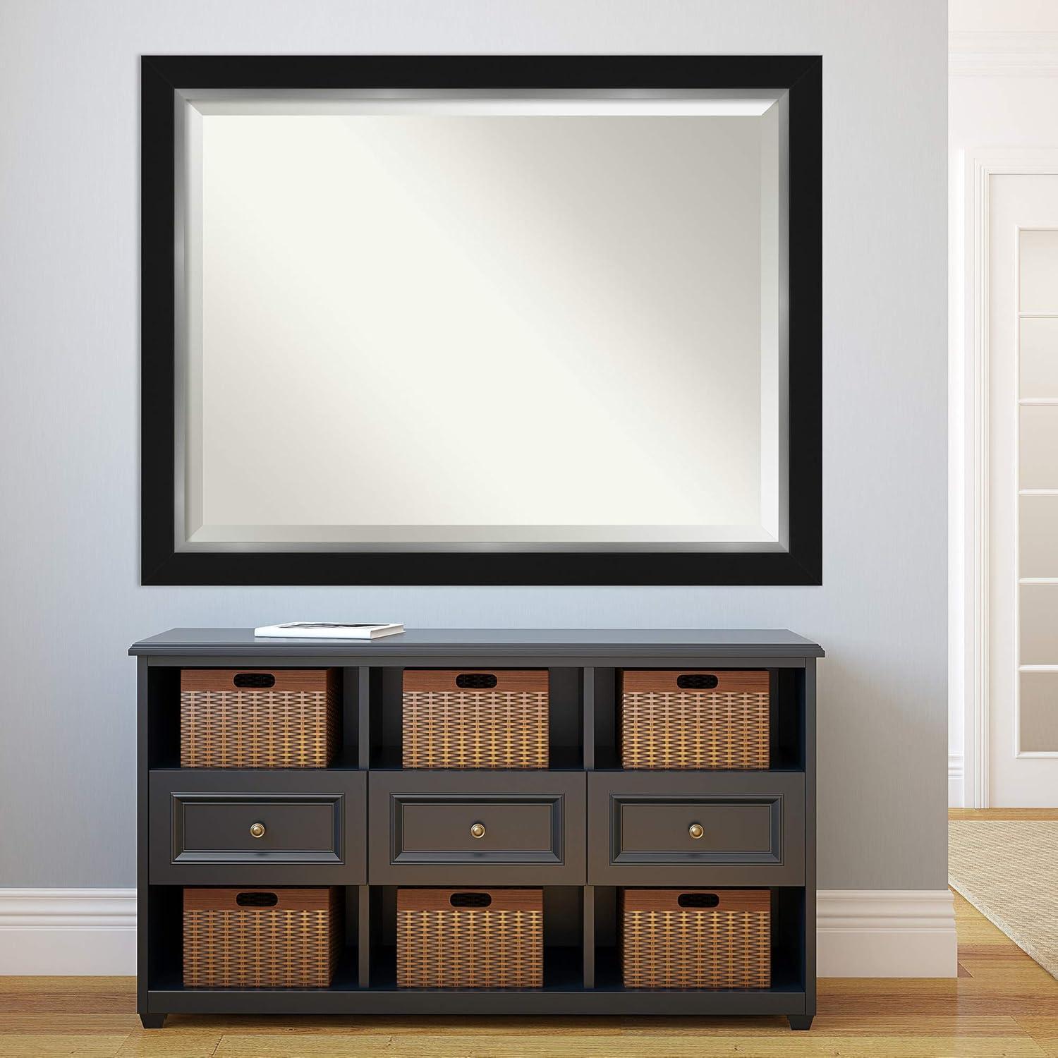 Amanti Art Beveled Bathroom Wall Mirror - Eva Black Silver Frame Eva Black Silver Outer Size: 45 x 35 in