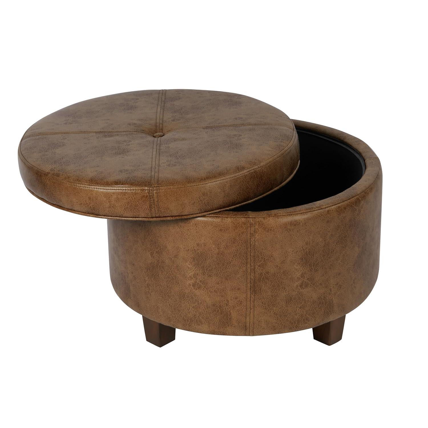 HomePop Large Leatherette Storage Ottoman - Distressed Brown Faux Leather