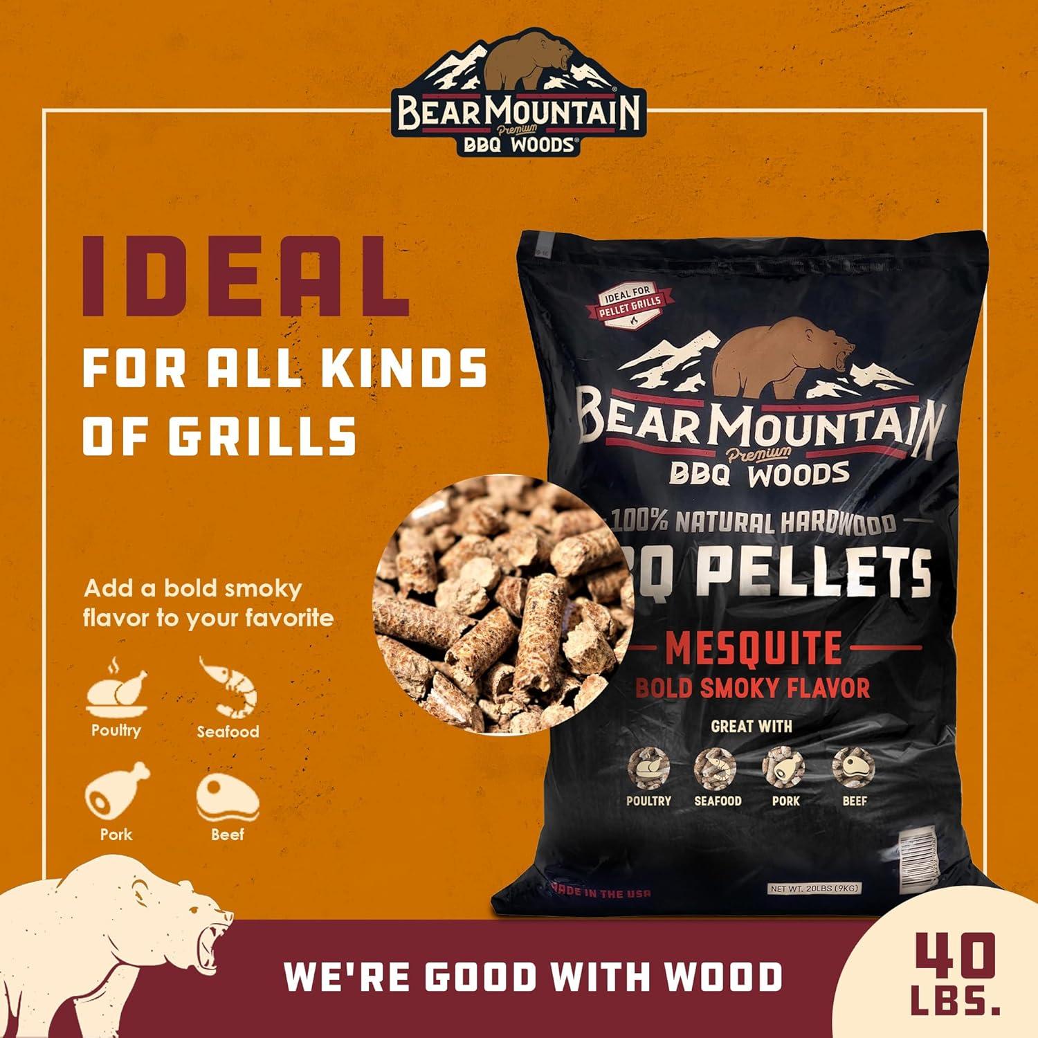 Bear Mountain BBQ Premium All Natural Wood Mesquite Smoker Pellets, 40 lbs