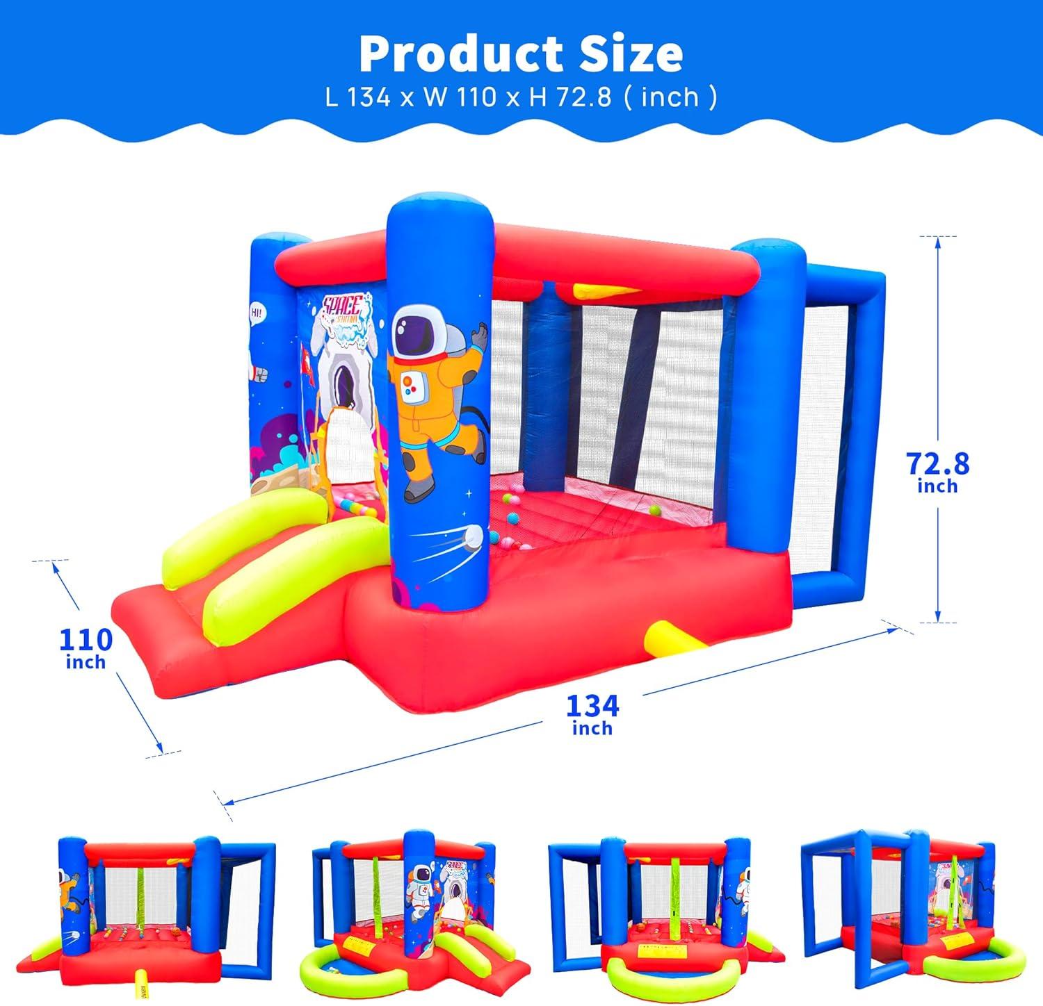 Inflatable Bounce House with Slide, Jumping Castle with Blower for Kids Play House with Wave Pool