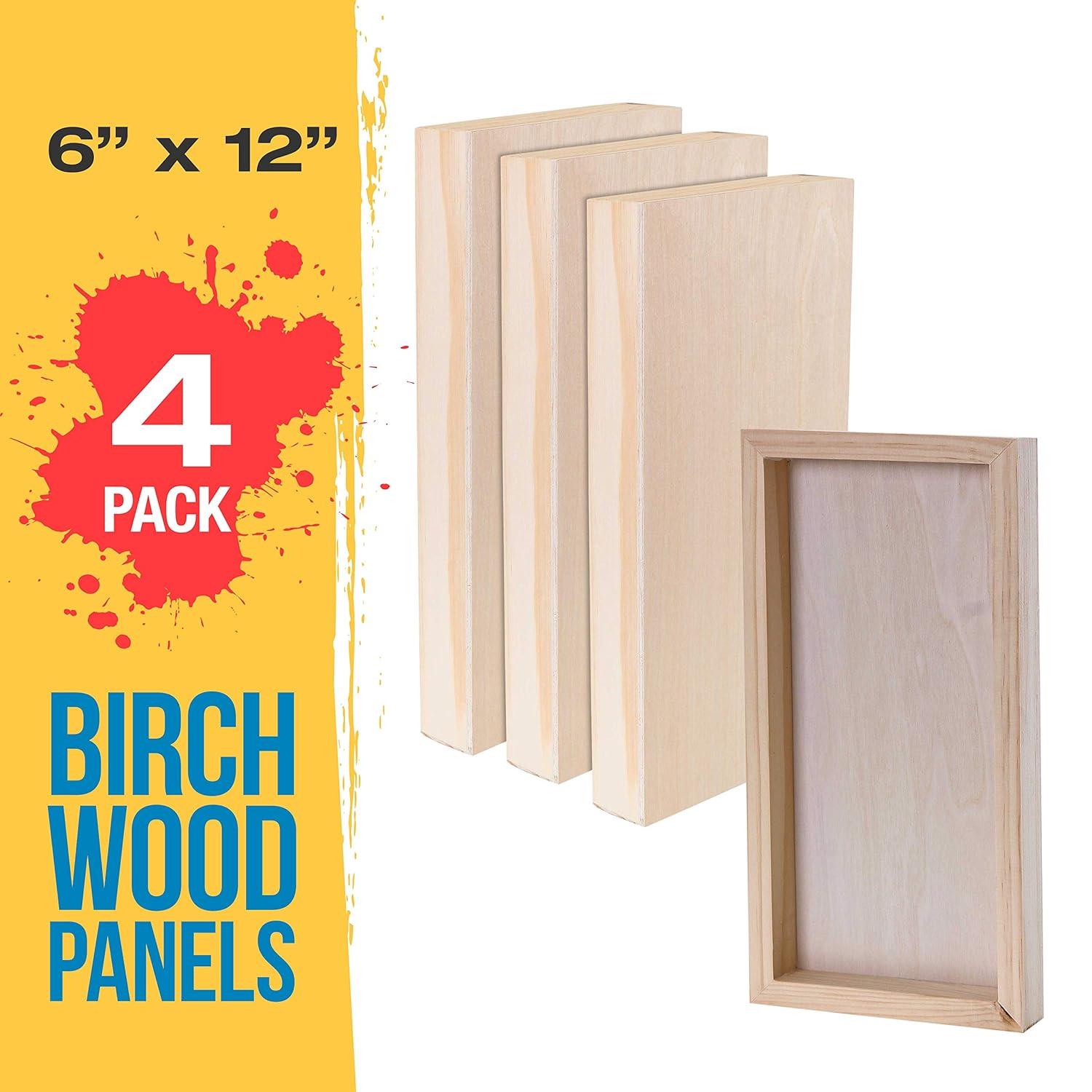U.S. Art Supply 6" x 12" Unfinished Cradled Wood Panels for Painting, Gallery 1-1/2" Deep (4 Pack) - Artist Depth Wooden Wall Canvases - Mixed-Media Craft, Acrylic, Oil, Encaustic, Paint Pouring
