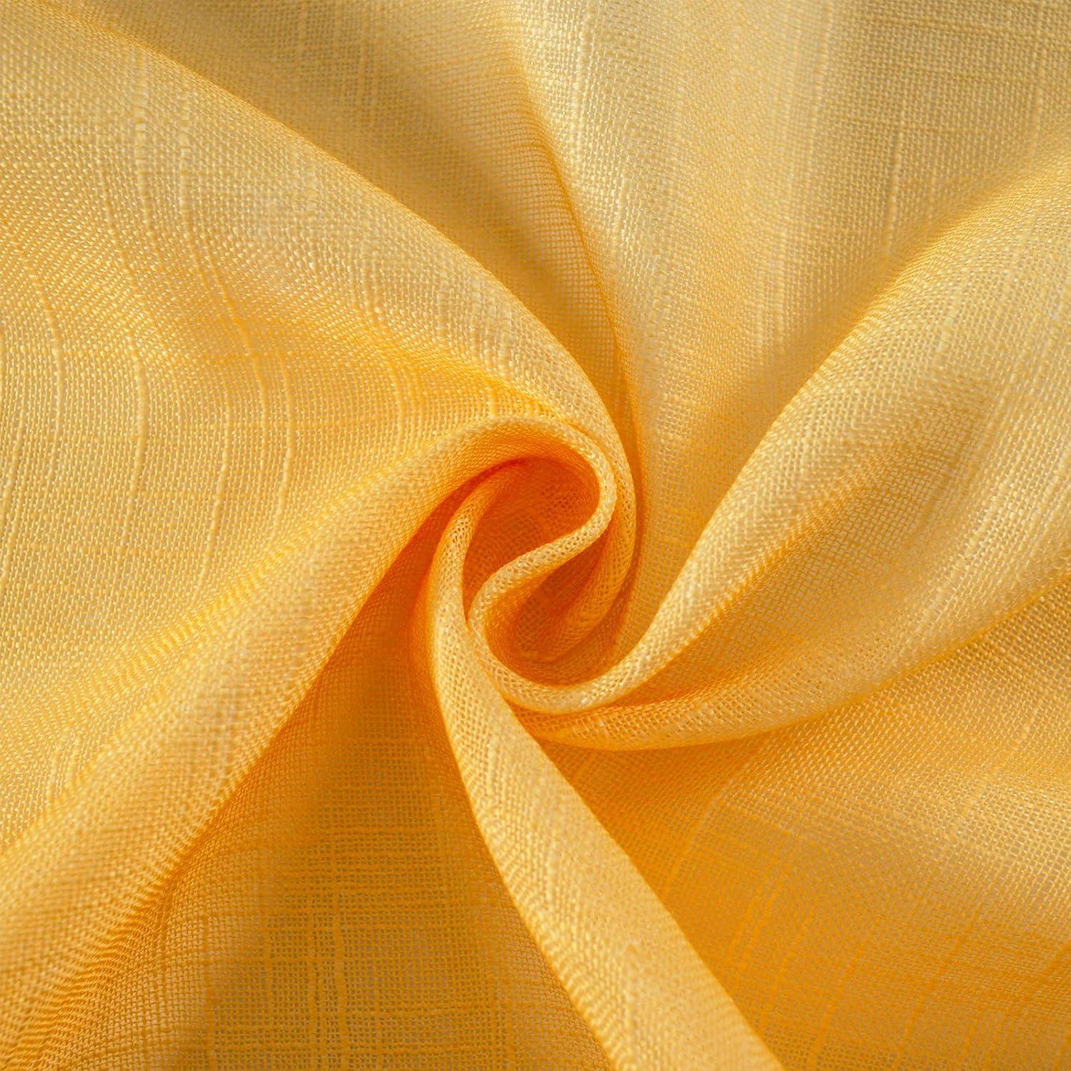 Melodieux Yellow Grey Linen Textured Ombre Semi Sheer Curtains 63 Inches Length for Bedroom Living Room Kids Nursery Golden Sunshine Rod Pocket Gradient Drapes, 52 x 63 Inch (2 Panels)