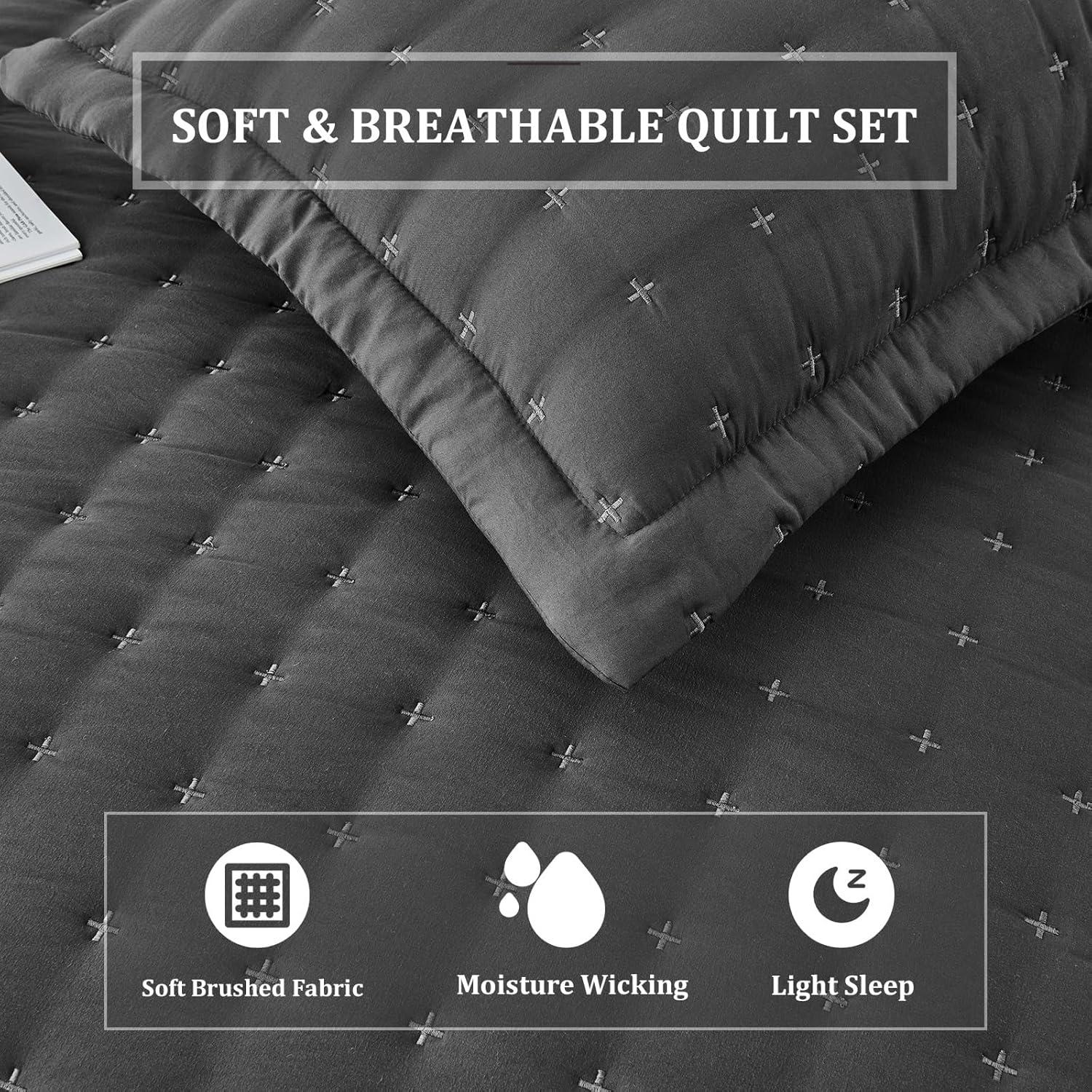 OFIXI King Size Quilt Bedding Sets with Pillow Shams, Lightweight Soft Bedspread Coverlet, Pre-Washed Microfiber Comforter Bed Cover, All Season Bedding Coverlets, 3 Pieces, 104x90 inches