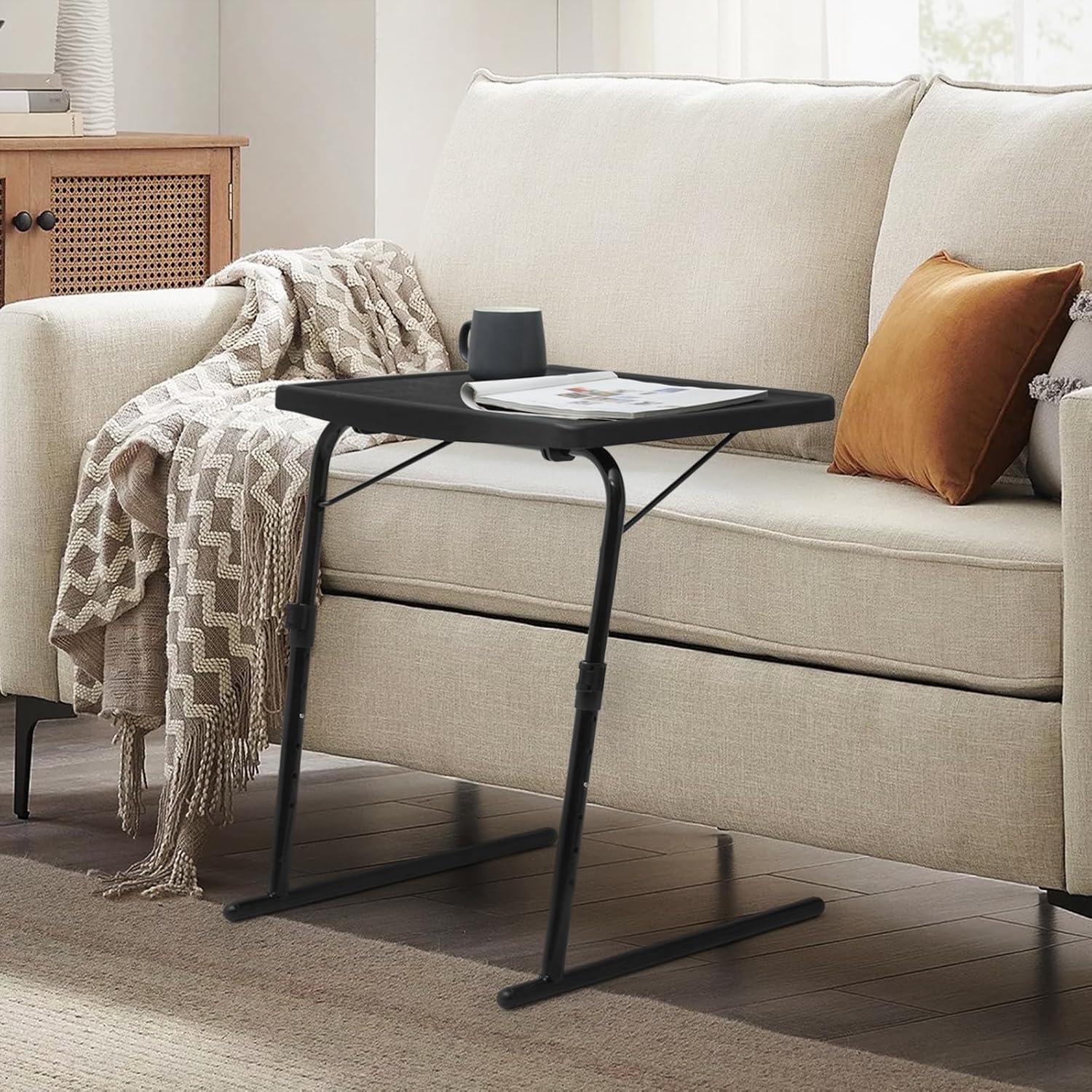 Black Adjustable Folding TV Tray Table with Height and Angle Adjustments