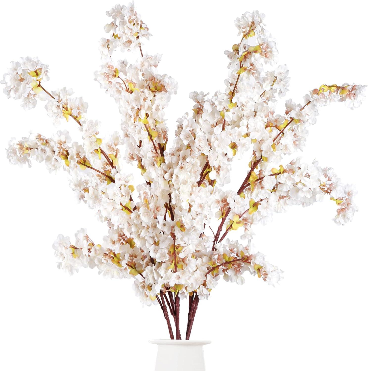 Ivory 39-Inch Artificial Cherry Blossom Branches with Silk Flowers