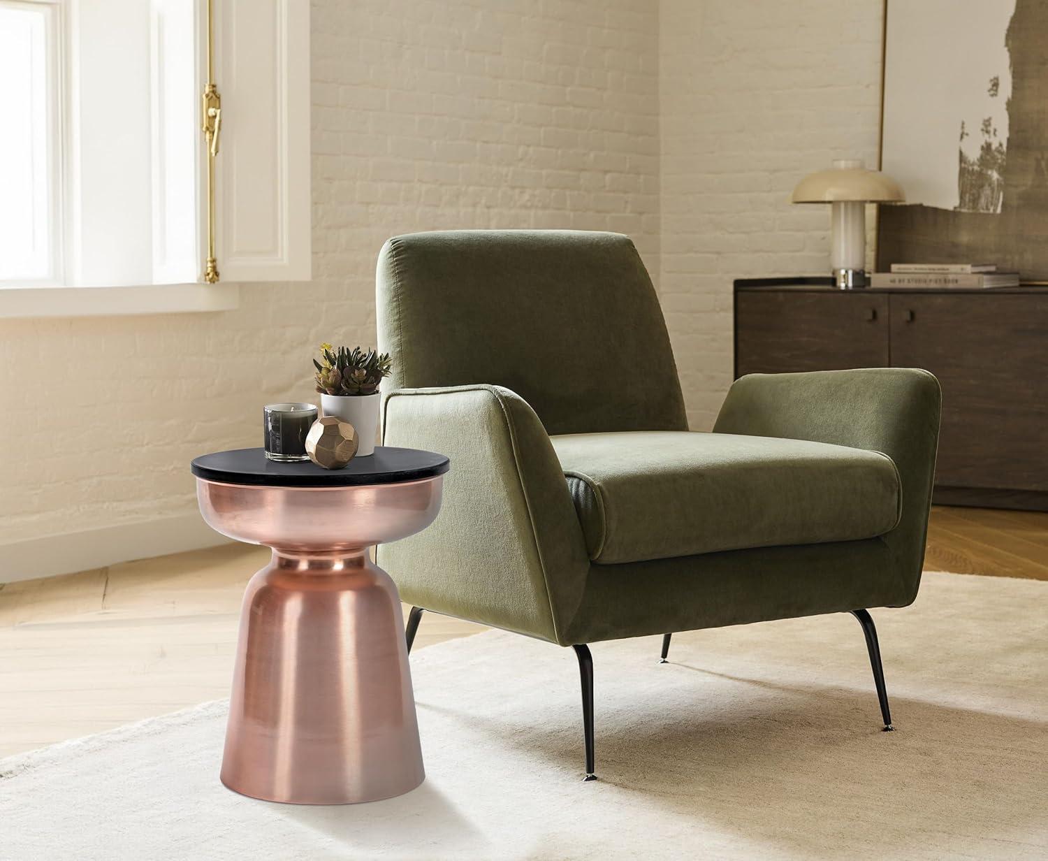 Finch Finch Adler Rothko Accent Side Table, Granite Top, Brushed Brass or Rose Gold Base, Hourglass Shape