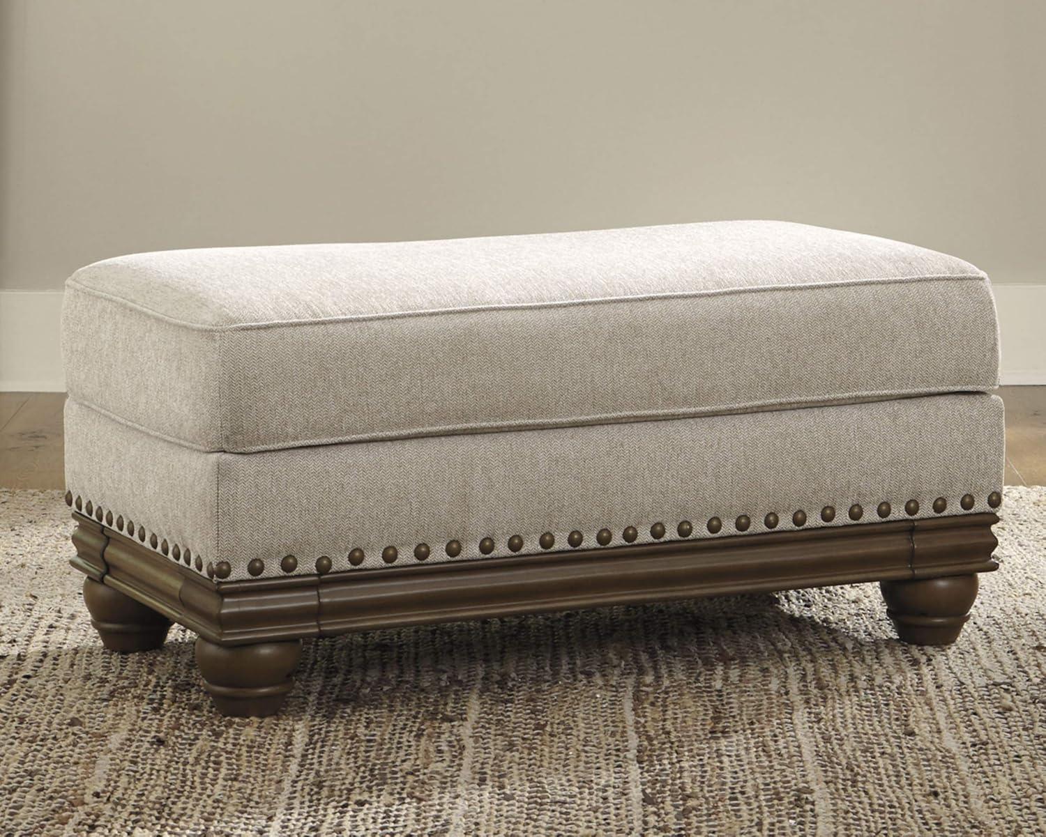 Harleson Traditional White Chenille Ottoman with Nailhead Trim