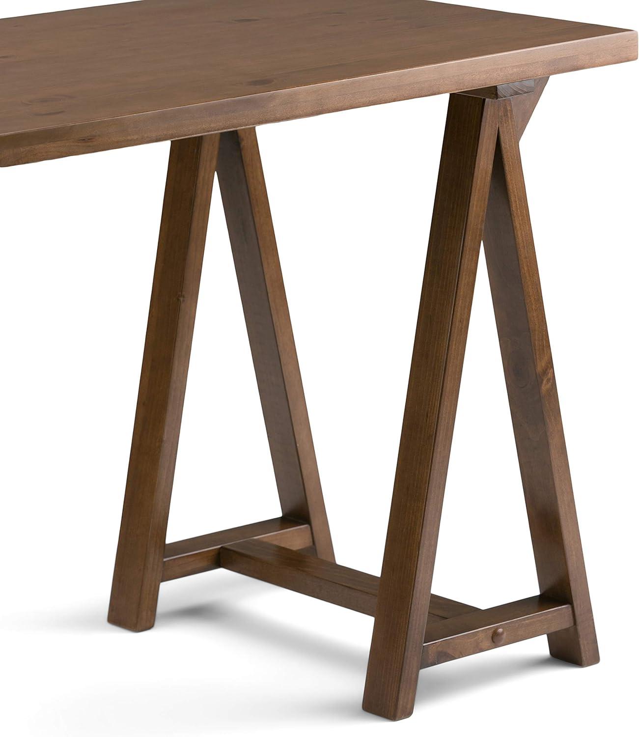 Simpli Home Sawhorse Solid Wood Writing Desk In Medium Saddle Brown