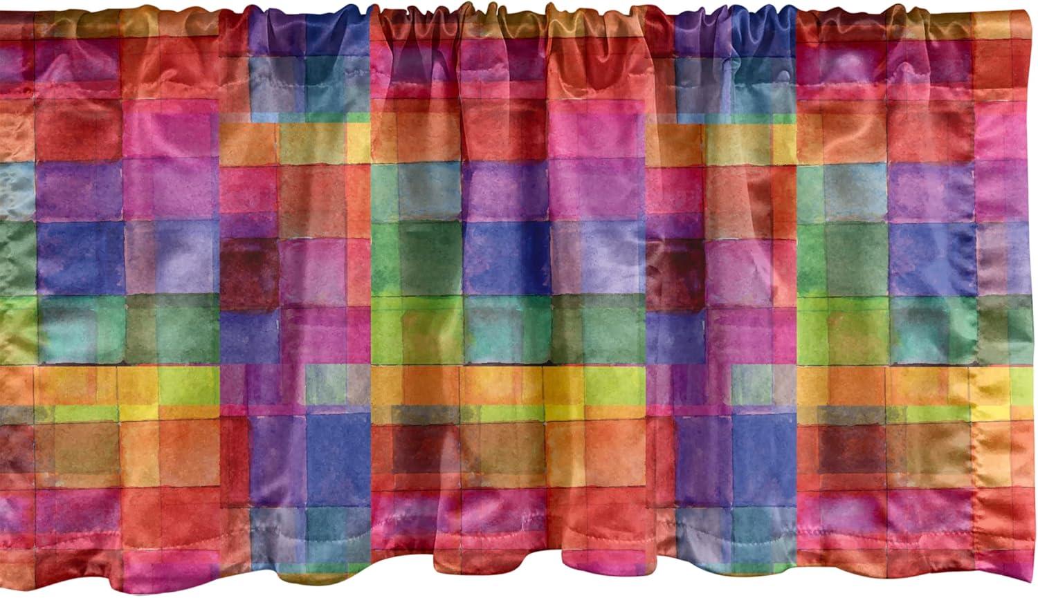 Ambesonne Abstract Valance Pack of 2 Rainbow Colors Squares Multicolor