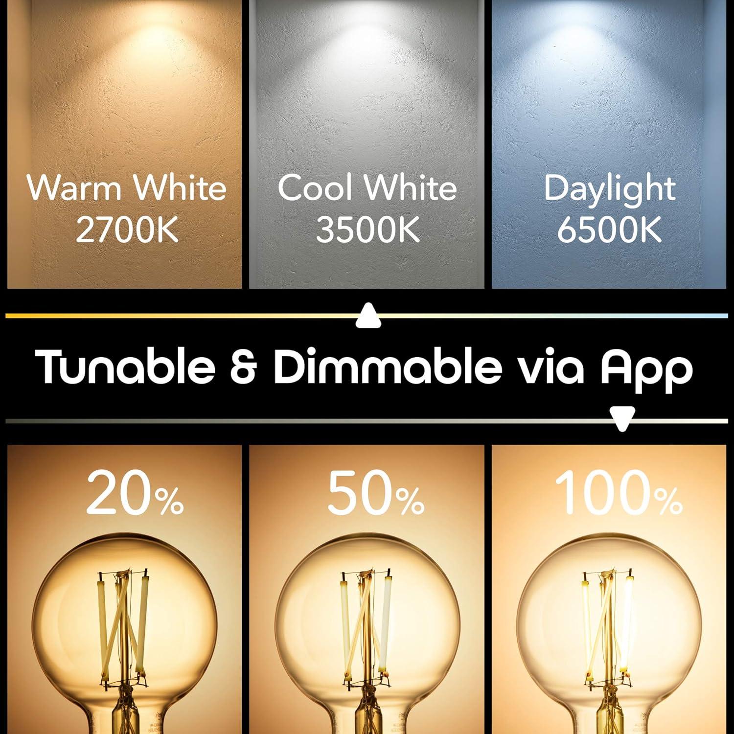 Geeni LUX Amber G25/E26 Edison WiFi LED Smart Bulb, Dimmable, Tunable White Light, 2-Pack
