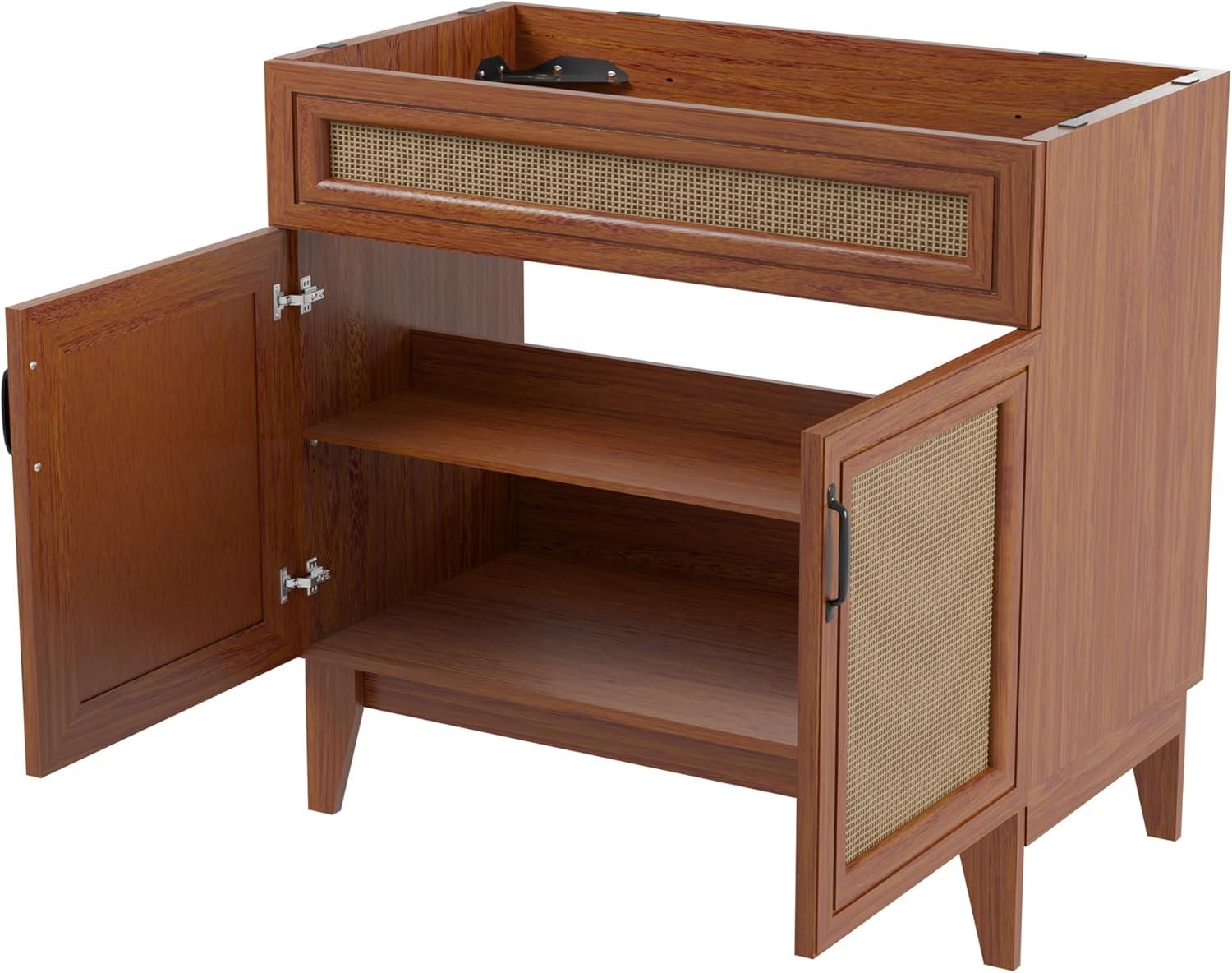 Javer 36" Rattan Modern Farmhouse 2-Shelf Bath Vanity Cabinet Only (Sink Basin not Included)