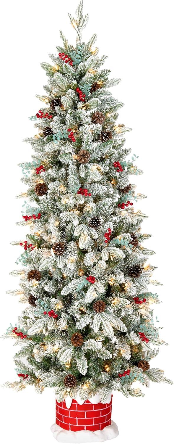 5-Foot White Flocked Pine Half Christmas Tree with Lights