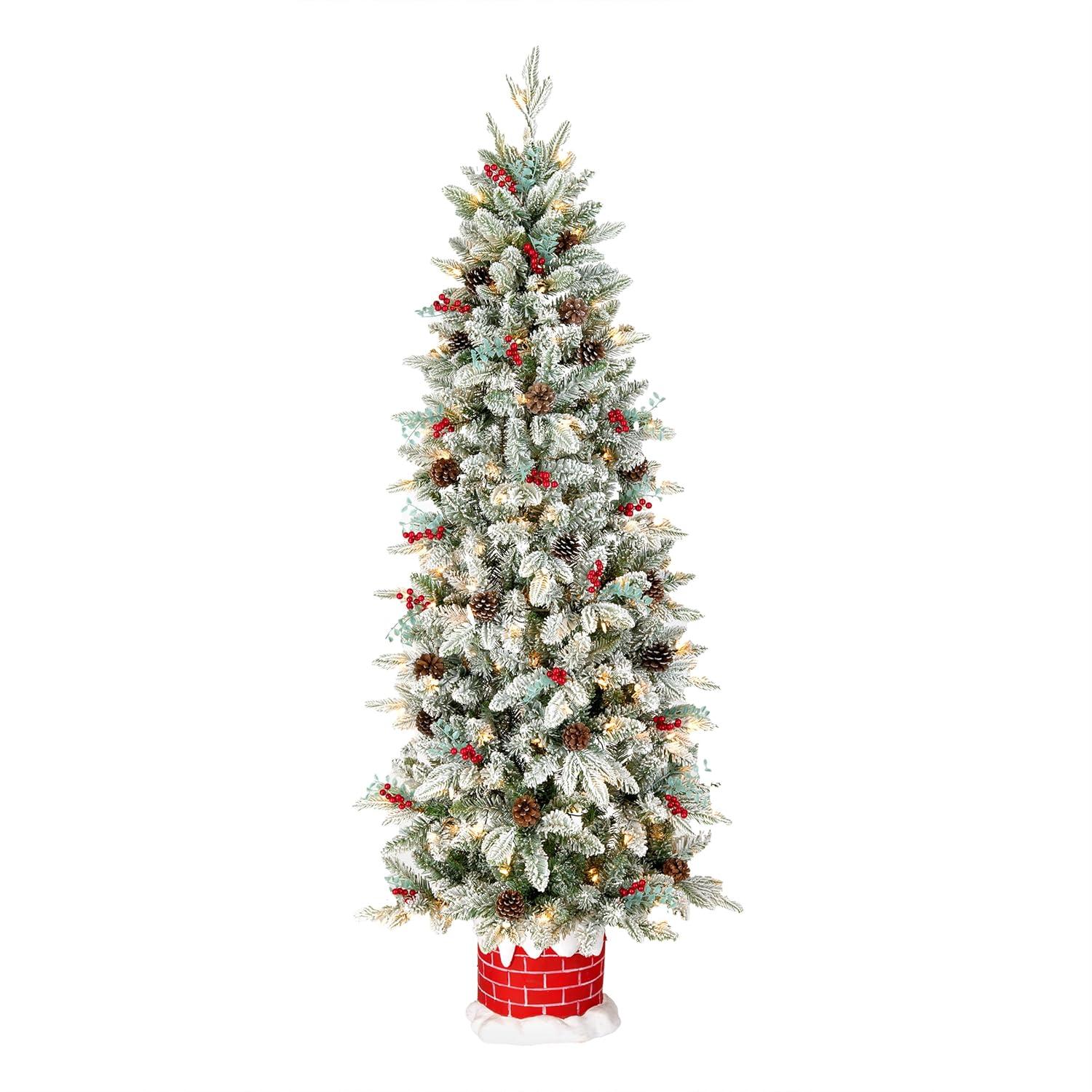 5-Foot White Flocked Pine Half Christmas Tree with Lights