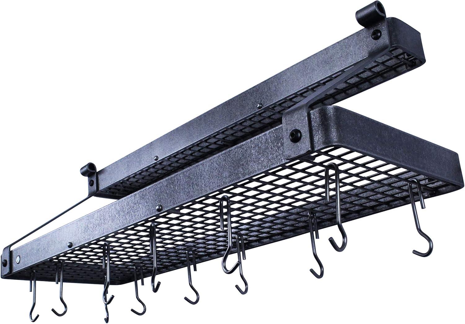 Hammered Steel Wall-Mounted Bookshelf Pot Rack with Shelf