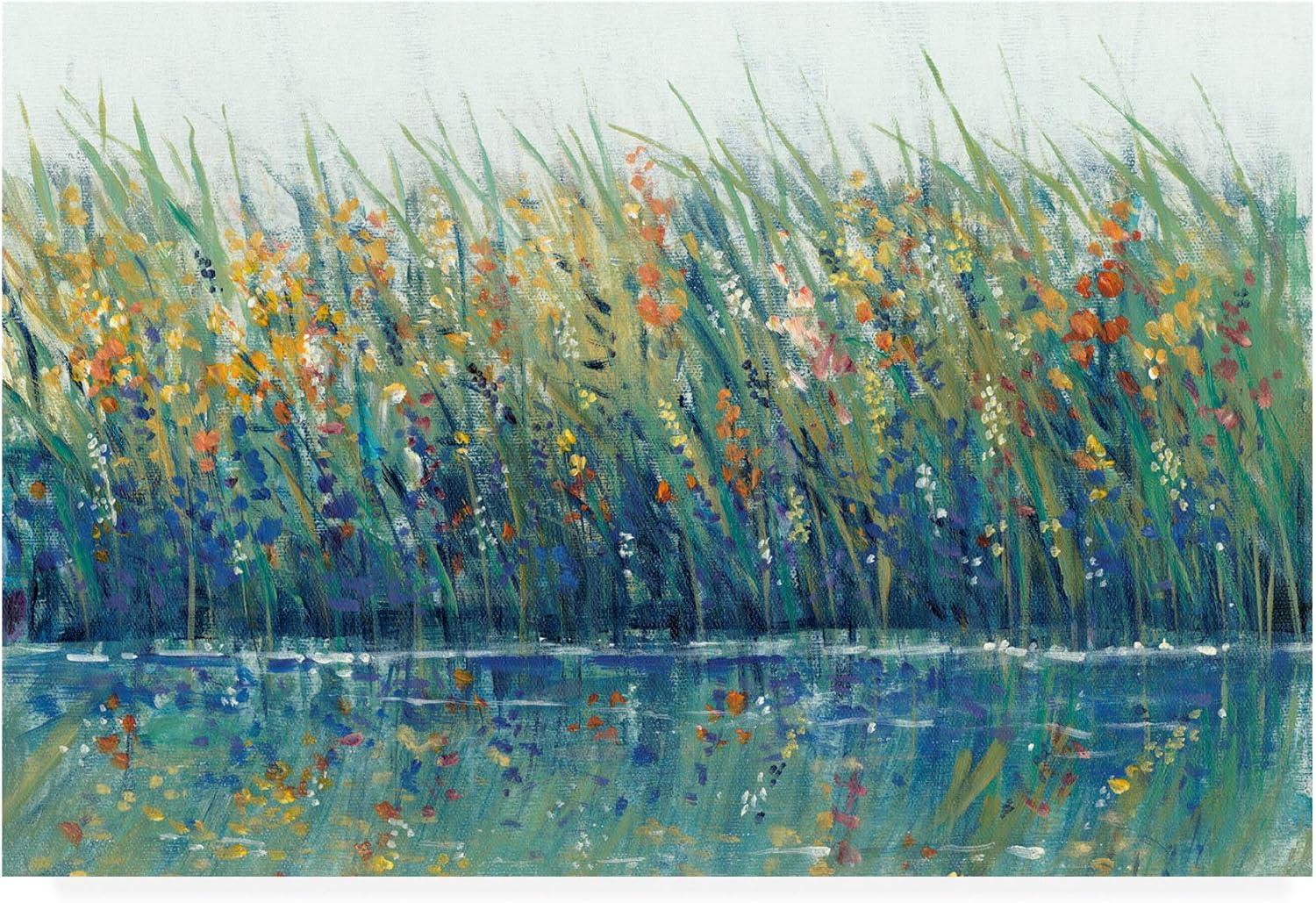 Large Multicolor Canvas Print with Tall Grass Reflection