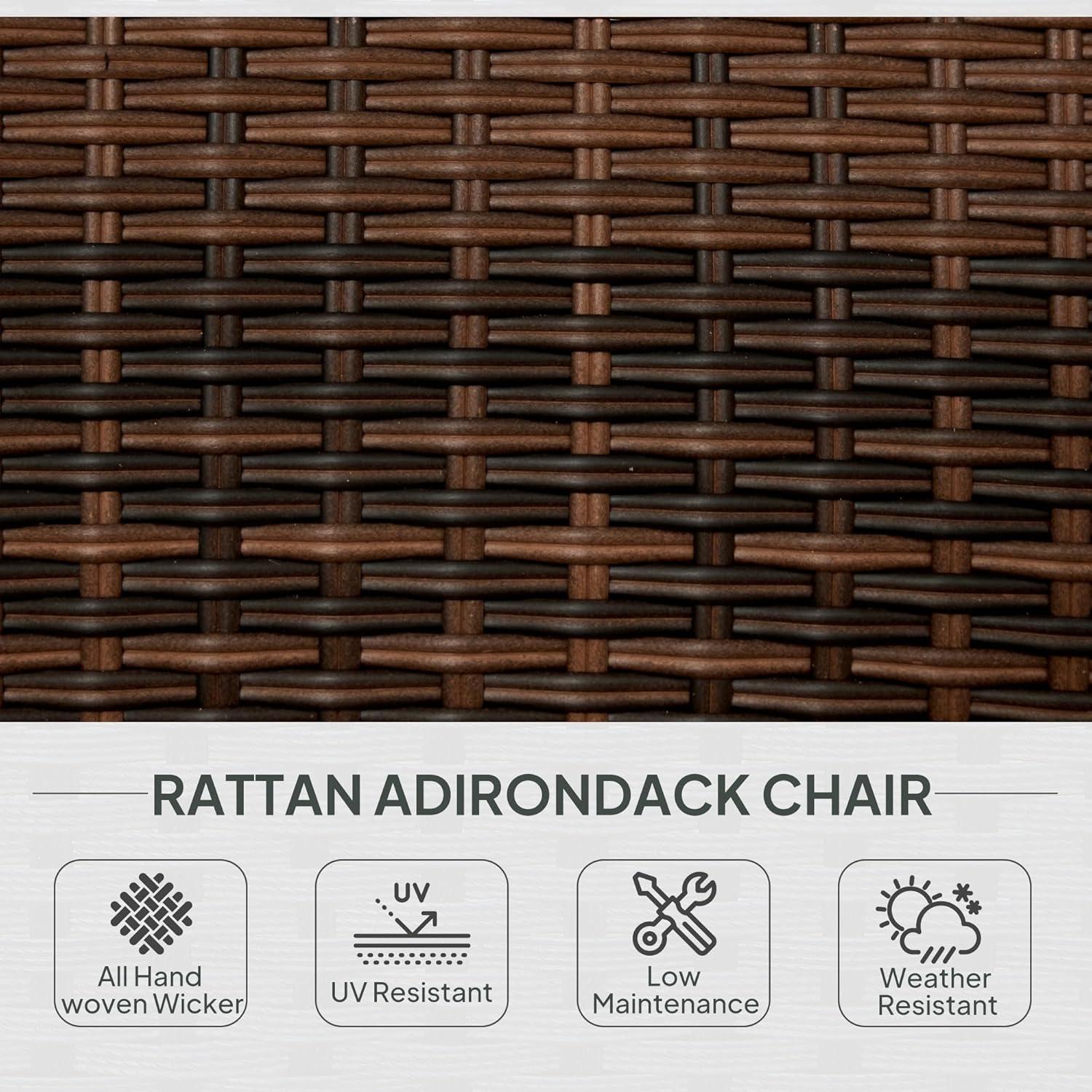 Outsunny Patio Adirondack Chair with All-Weather Rattan Wicker, Soft Cushions, Tall Curved Backrest for Deck or Garden, Light Gray