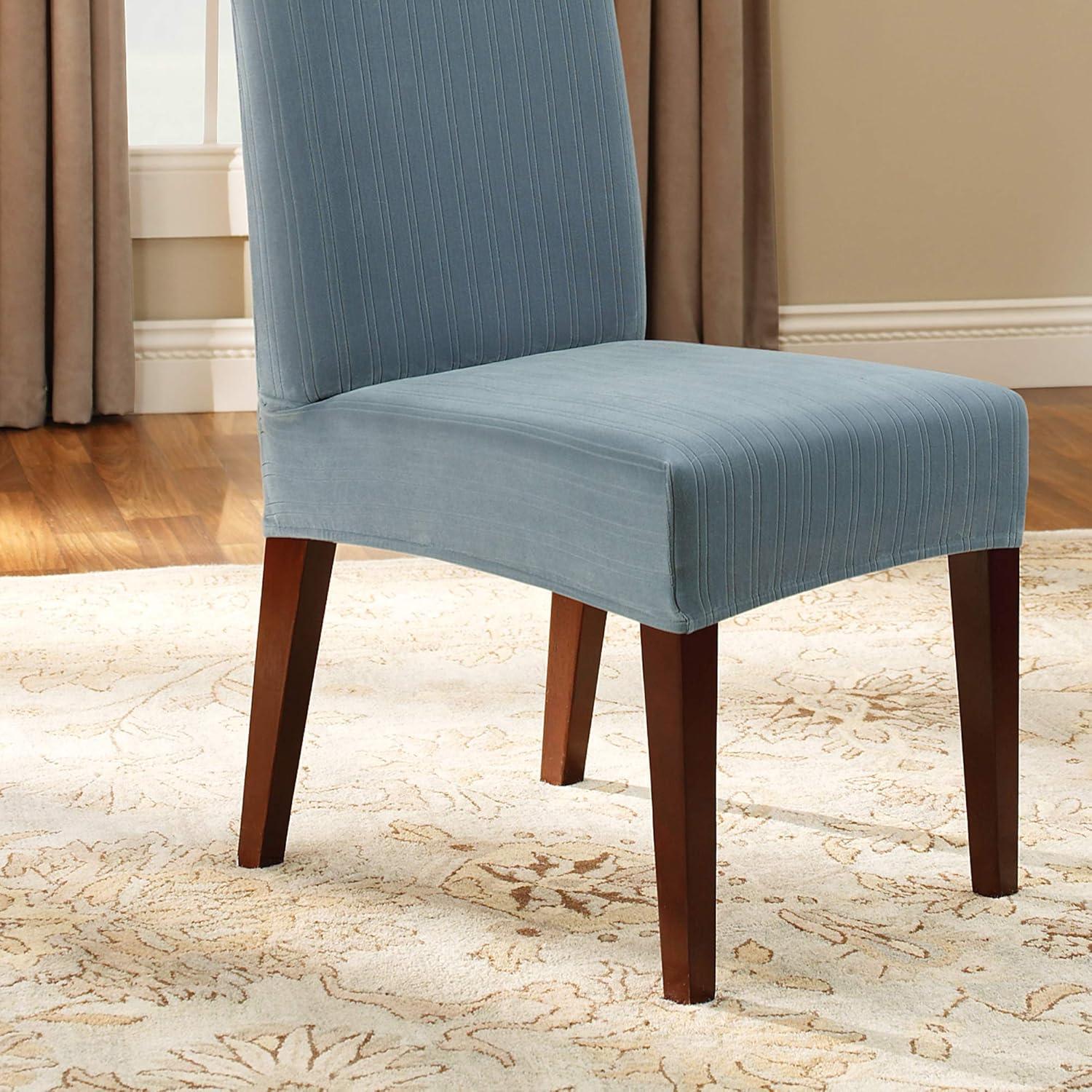 Stretch Pinstripe Short Dining Room Chair Cover Blue - Sure Fit