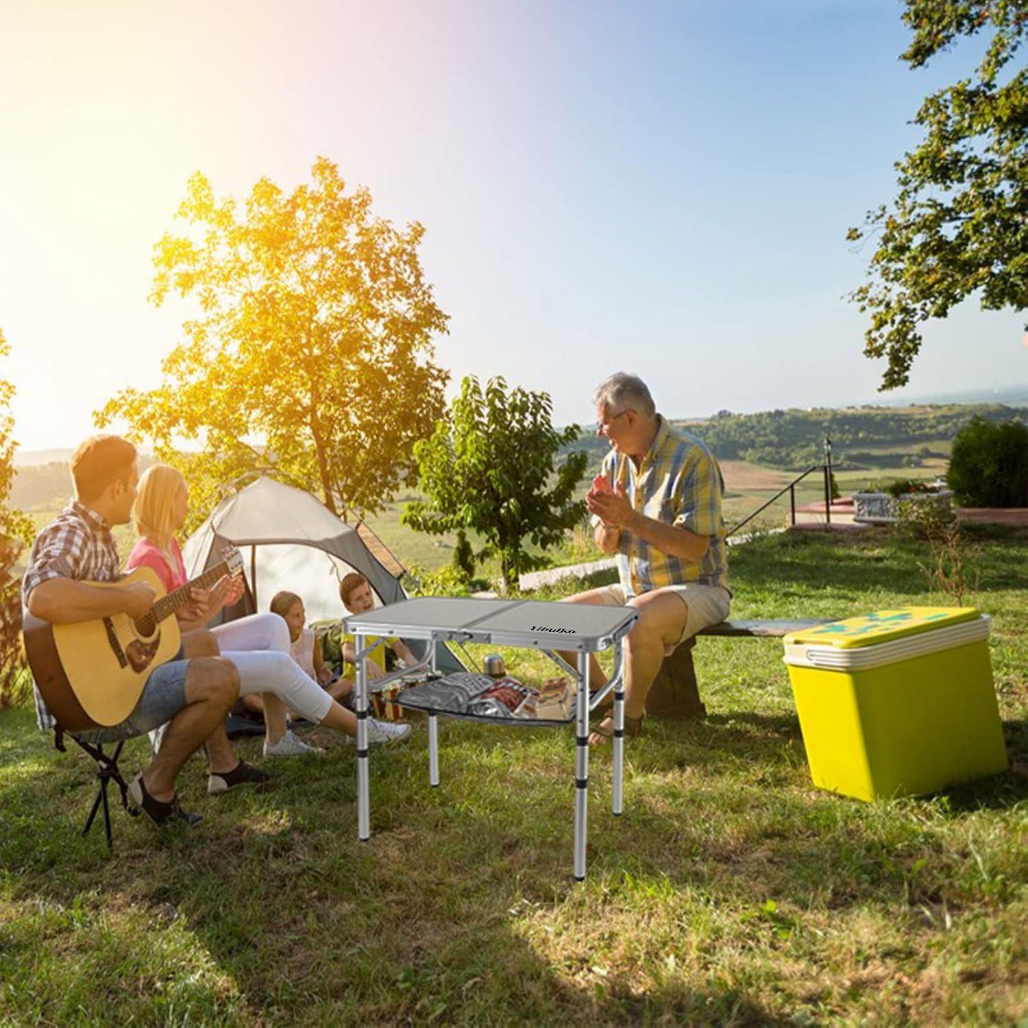 Adjustable Height Camping Table with Mesh Layer, 23.6" x 15.7" Portable Folding Camp Tables with Aluminum Legs for Outdoor Camp, Picnic, Beach, Backyard, Tailgate Cooking, 3 Heights…