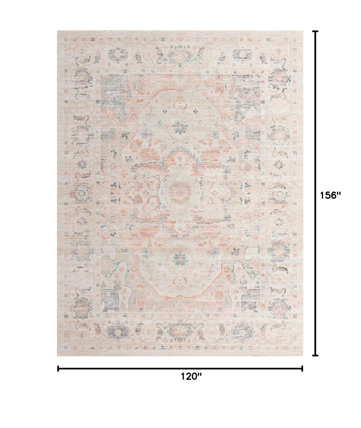 Rugs.com Madeline Vintage Collection Rug – 4 Ft Runner Ivory Low-Pile Rug Perfect for Hallways, Entryways