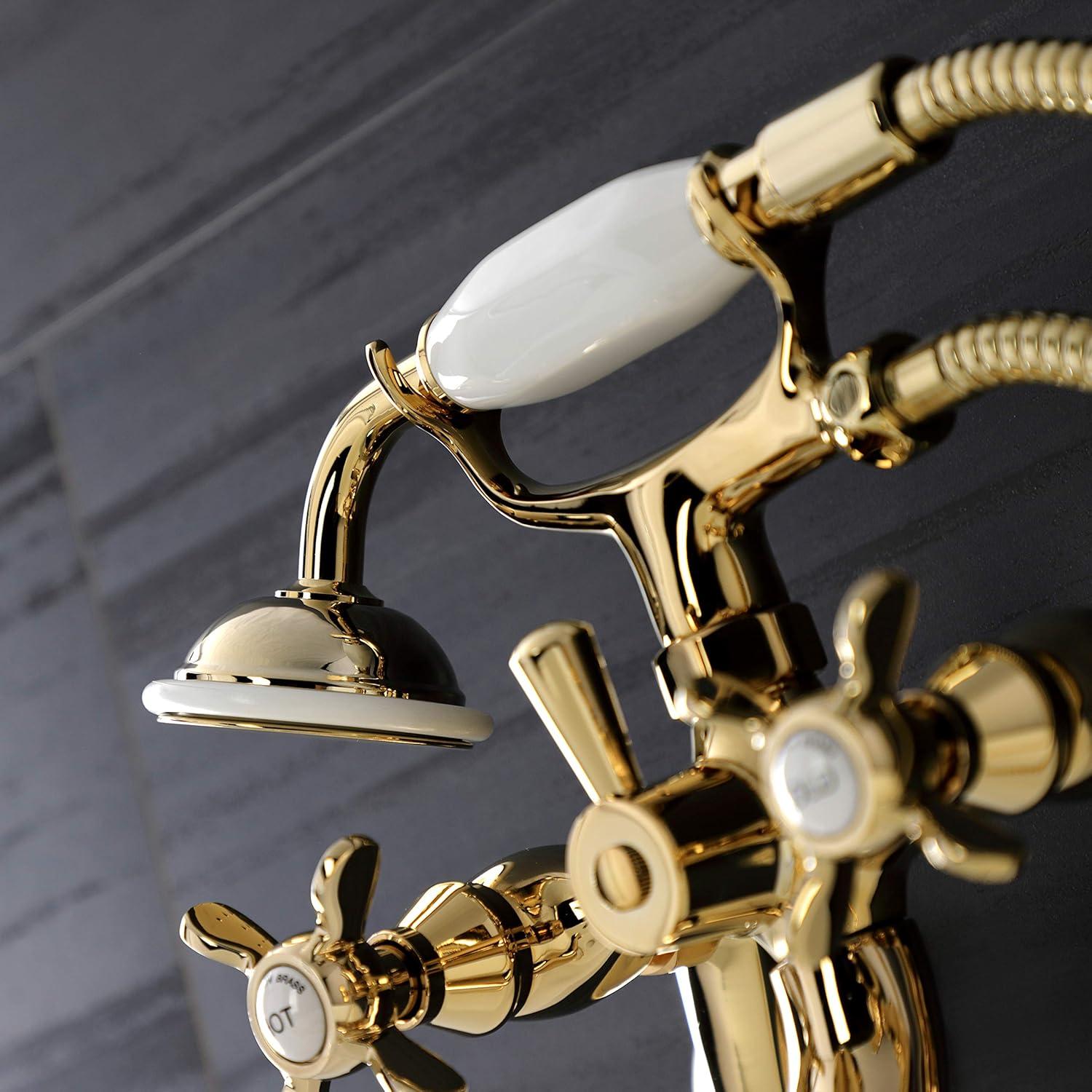 Kingston Brass Essex Three-Handle 2-Hole Wall Mount Clawfoot Tub Faucet with Handshower