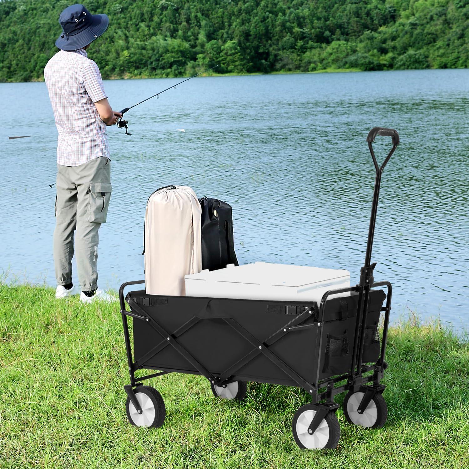 FDW Collapsible Wagon Folding Wagon Garden Cart with Large Capacity, Portable Utility Wagon Cart Heavy Duty for Beach Camping Shopping Garden