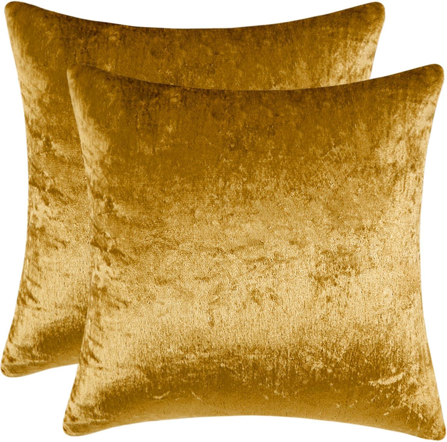 MIULEE Pack of 2 Velvet Soft Solid Decorative Square Throw Pillow Covers Set Fall Cushion Cases for Sofa Bedroom Couch 18 x 18 Inch Golden