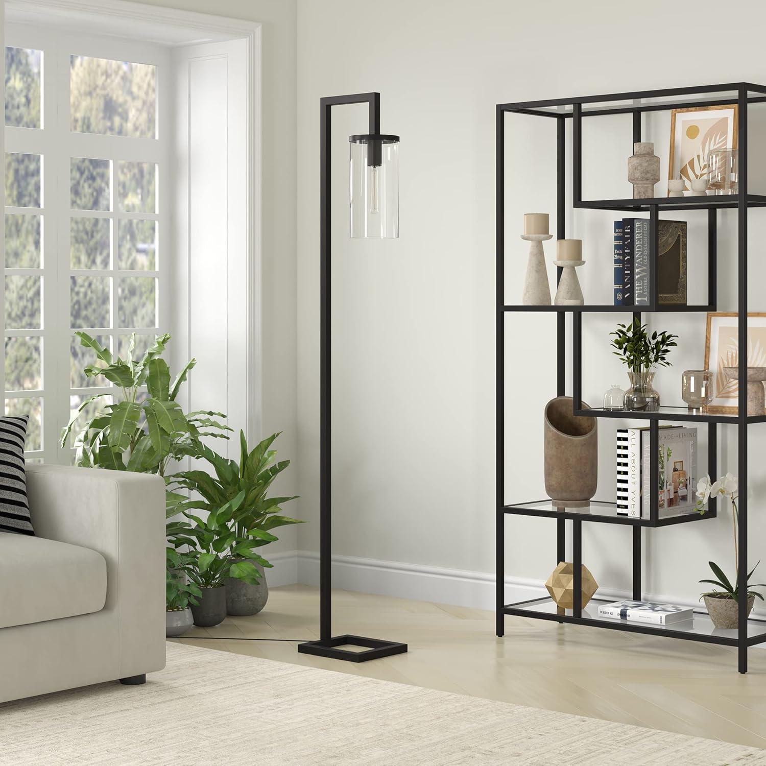 Evelyn&Zoe Malva 67.75" Tall Floor Lamp with Glass shade in Blackened Bronze/Clear
