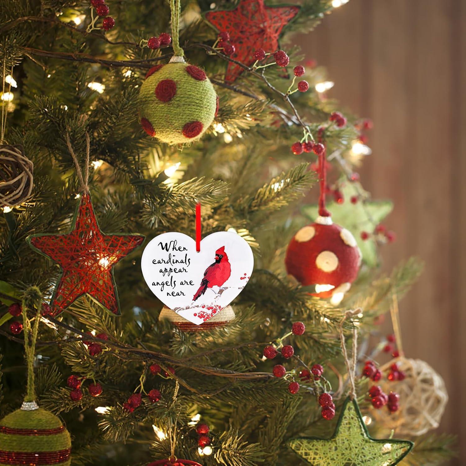 WaaHome Metal Red Cardinal Christmas Ornaments - Christmas in Heaven Ornament - Memorial Christmas Ornaments Gifts for Loss of Loved One - Cardinal Ornaments for Christmas Tree Decorations