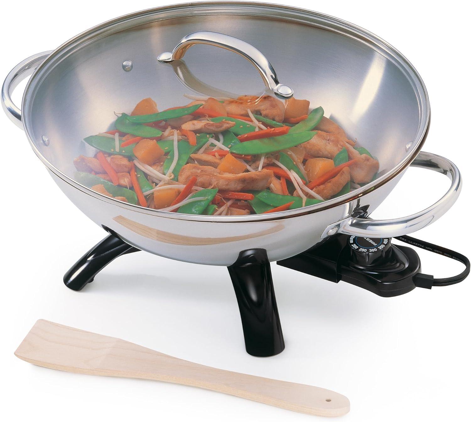 Presto 1500-Watt Stainless Steel Electric Wok with Glass Lid