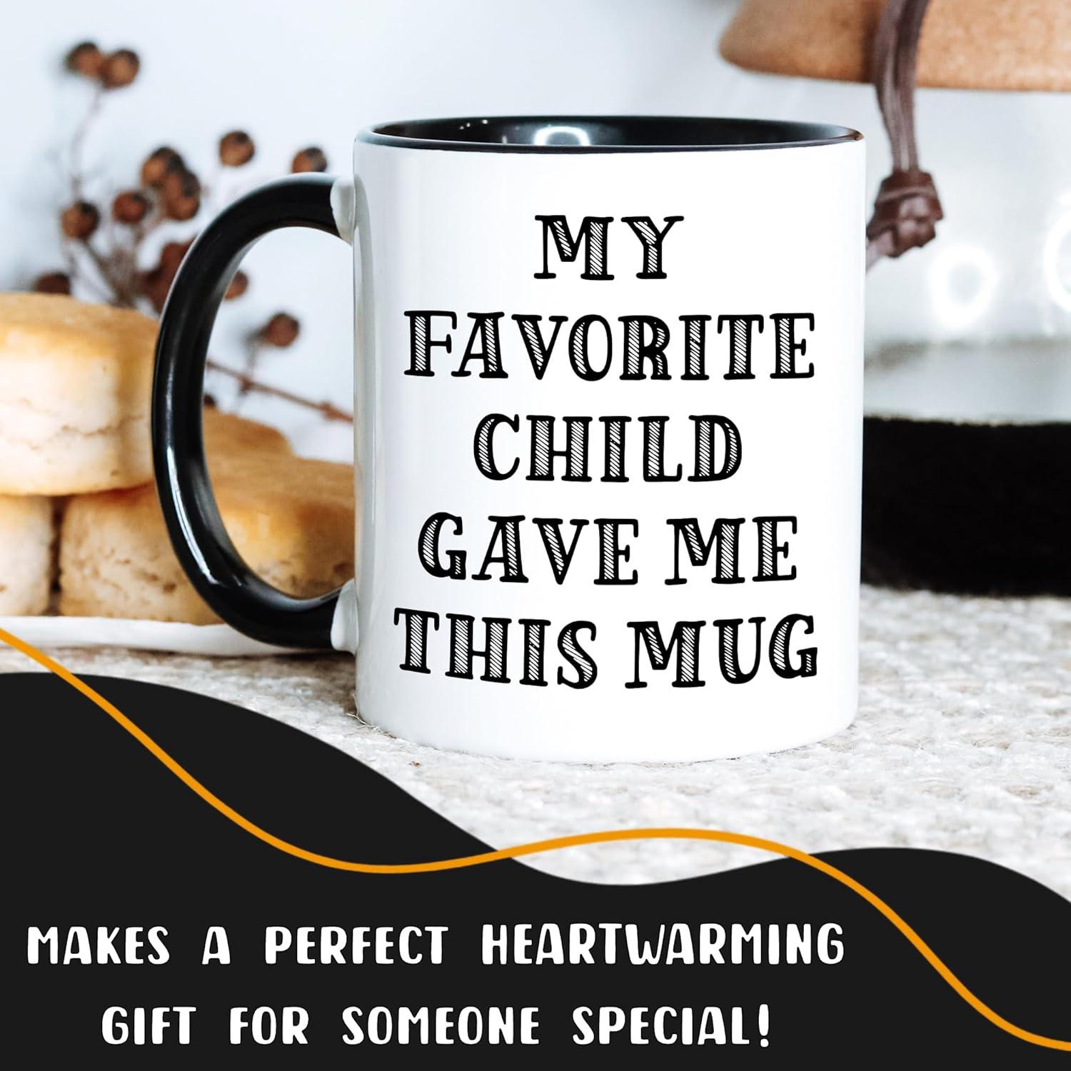 Funnil Ceramic cups Coffee Mug Gift For Mom or Dad My Favorite Child Gave Me This Mug Christmas Gifts from Daughter, Son, Kids - Birthday Gift