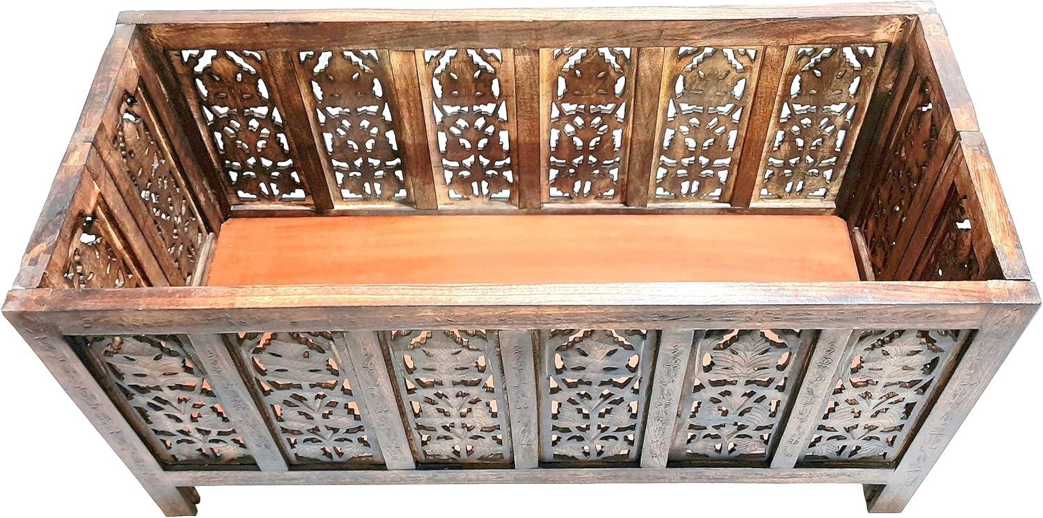 Burnt Mango Wood Rectangular Coffee Table with Carved Panels