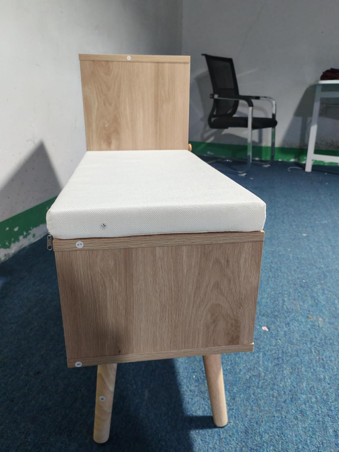 Natural Rattan Wood Shoe Storage Bench with Removable Cushion