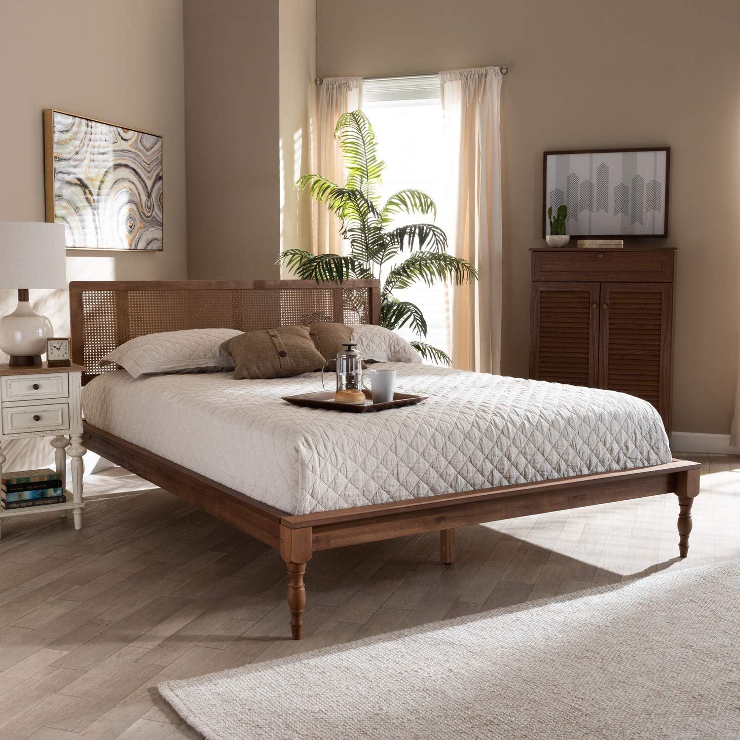 Queen Romy Wood Platform Bed Ash Walnut - Baxton Studio: Vintage Parisian Style, No Box Spring Required