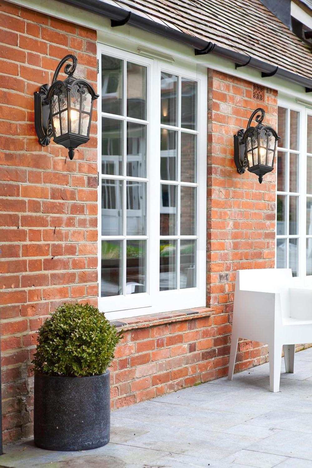 Dusk to Dawn Outdoor Wall Lights 17.1" H Large Exterior Lighting Fixtures Black Porch Light Waterproof Roman Wall Lantern with Water Ripple Glass for House Garage Patio