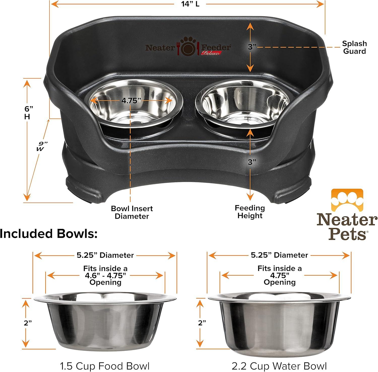 Neater Feeder Deluxe Small Black Elevated Dog Bowls with Stainless Steel