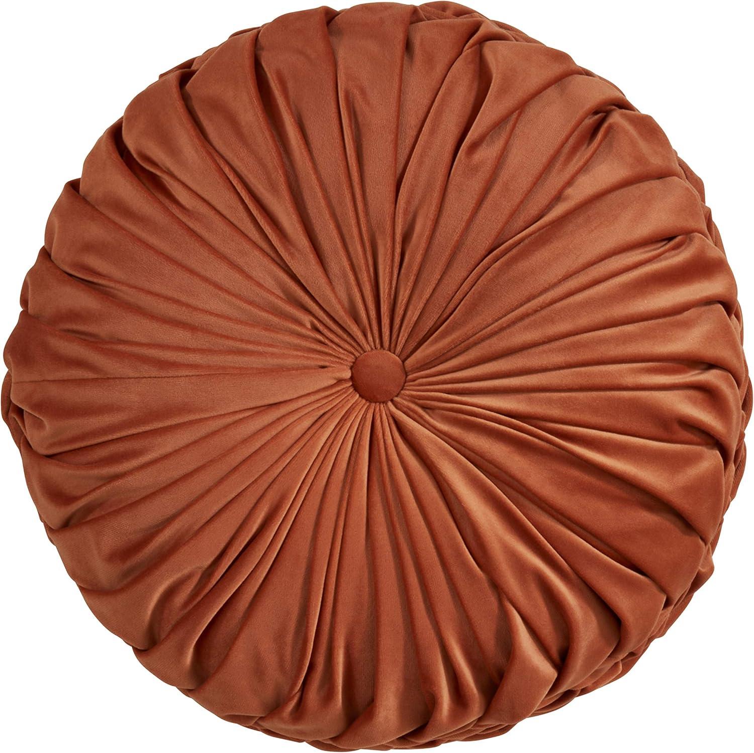 14" Velvet Pintucked Poly Filled Round Throw Pillow - Saro Lifestyle