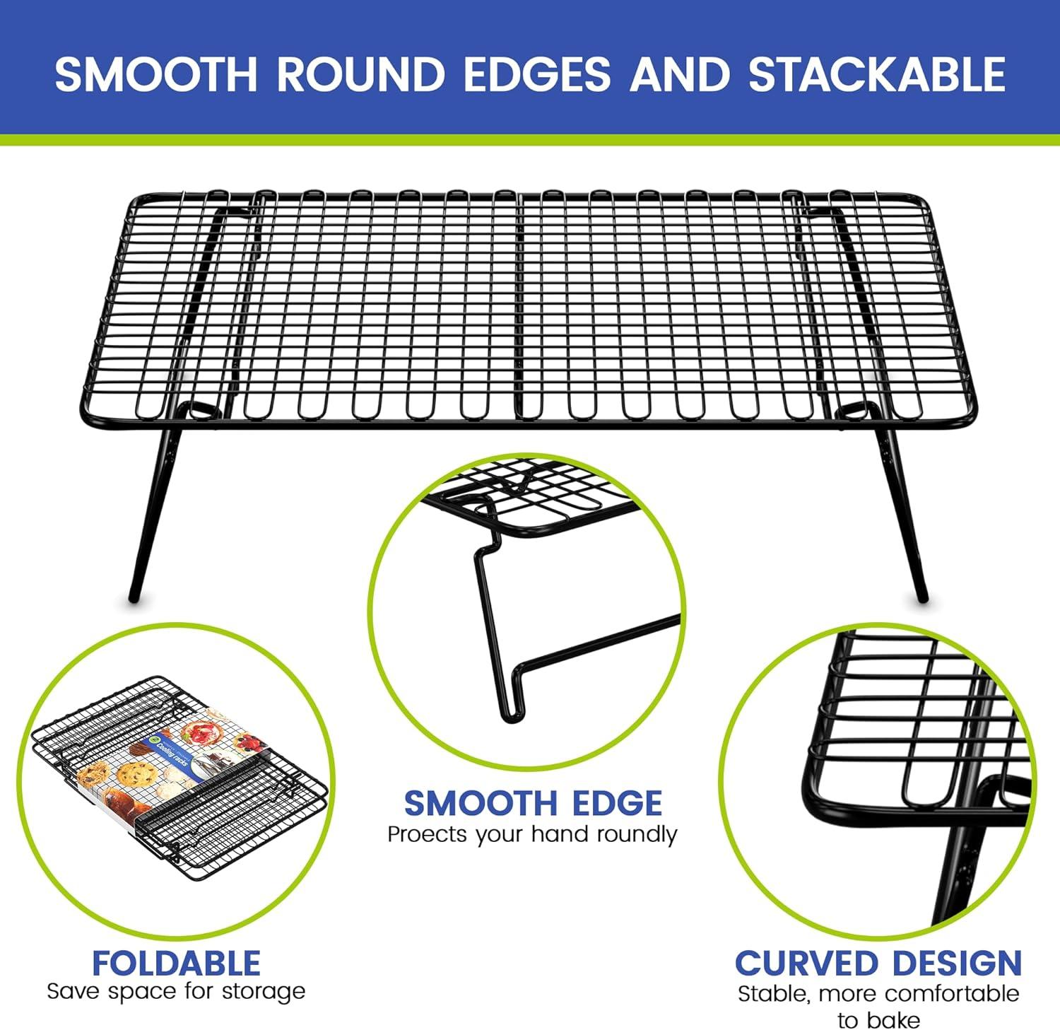 Black Stainless Steel Stackable Cooling Racks with Folding Legs, Set of 2